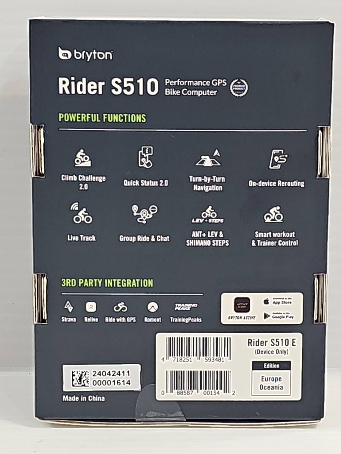 Bryton Rider S510E S510T S510 中文碼錶 2.8吋彩色觸控螢幕 高性能GPS智慧自行車碼錶 GPS碼表 智慧快速強大 30 小時電池續航力