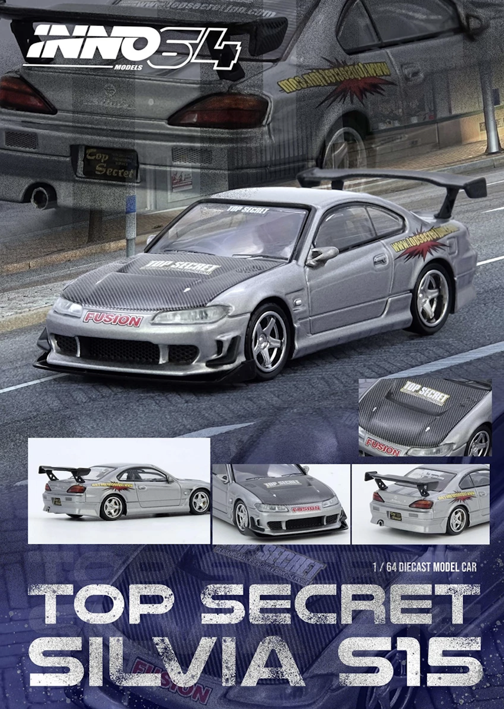 【預訂】INNO64 Die-cast Top Secret Silvia (S15) Silver