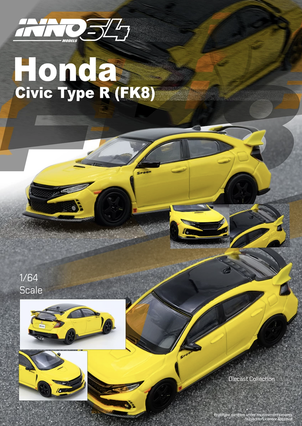 【預訂】INNO64 Die-cast Honda Civic Type-R (FK8) Yellow