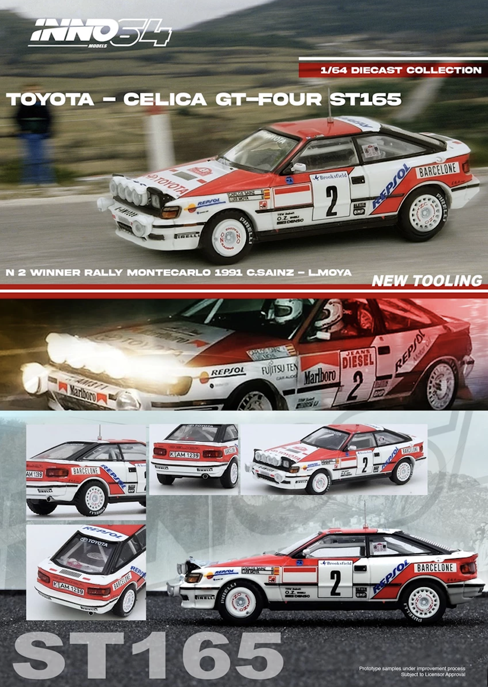 【預訂】INNO64 Die-cast Toyota Celica GT-Four (ST165) Winner Rally Monte Carlo 1991 C. Sainz / L. Moya