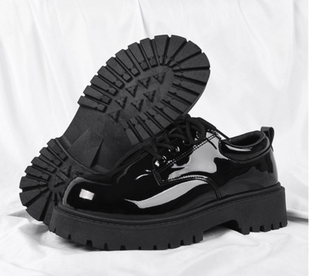 （亮面）韓版5cm厚底增高德比鞋，小個子穿搭必備