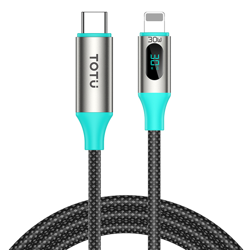 TOTU 拓途 智能數顯 PD/Lightning/Type-C/iPhone充電線傳輸線編織快充線 LED FastPro系列 1.2M