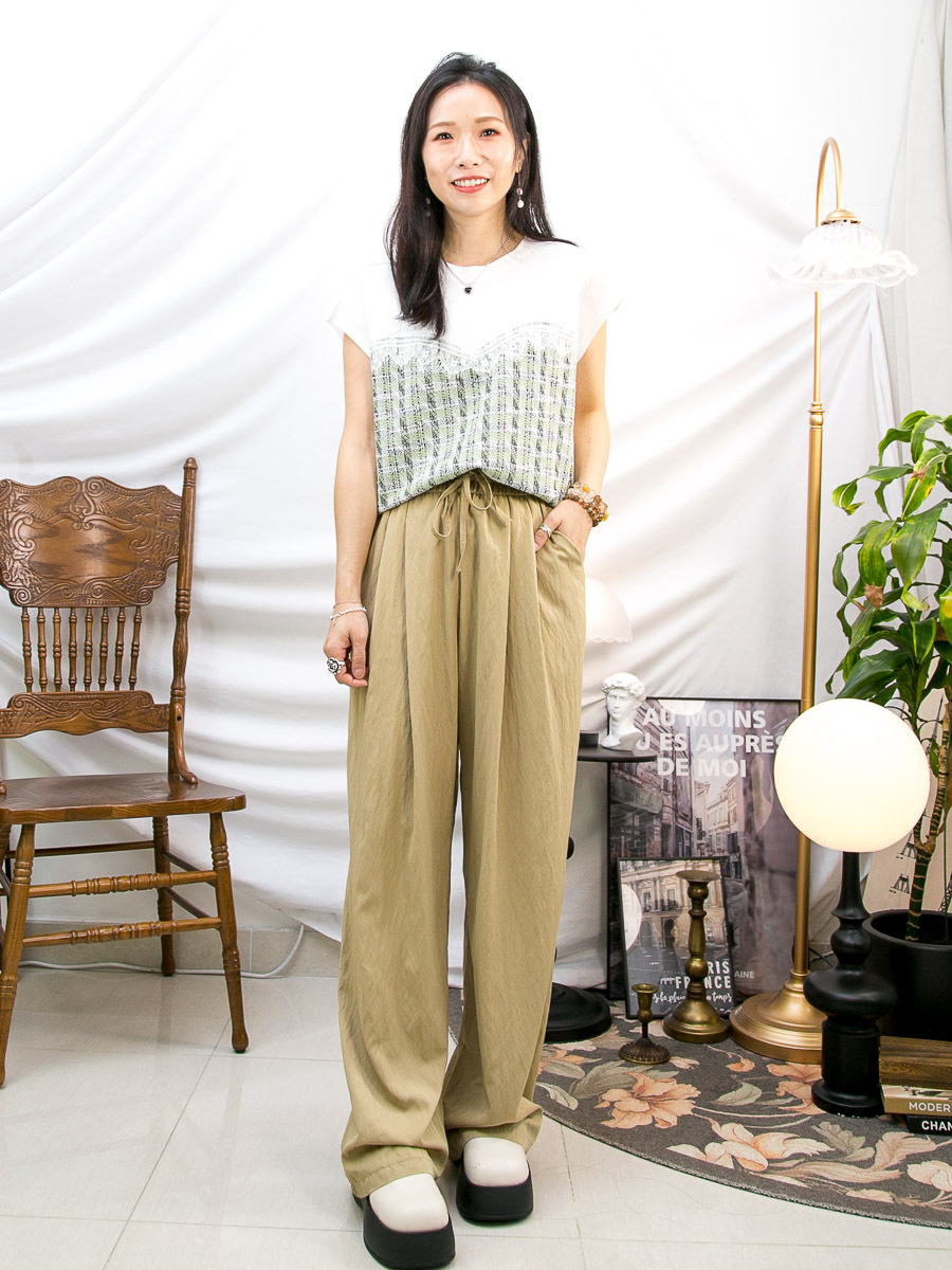 【夏日SUMMER SALE】橡根腰束繩．滑滑扯布料直腳褲 (有袋)【不設退換】【因SUMMER SALE訂單較多，需要7-10個工作天才安排出貨】