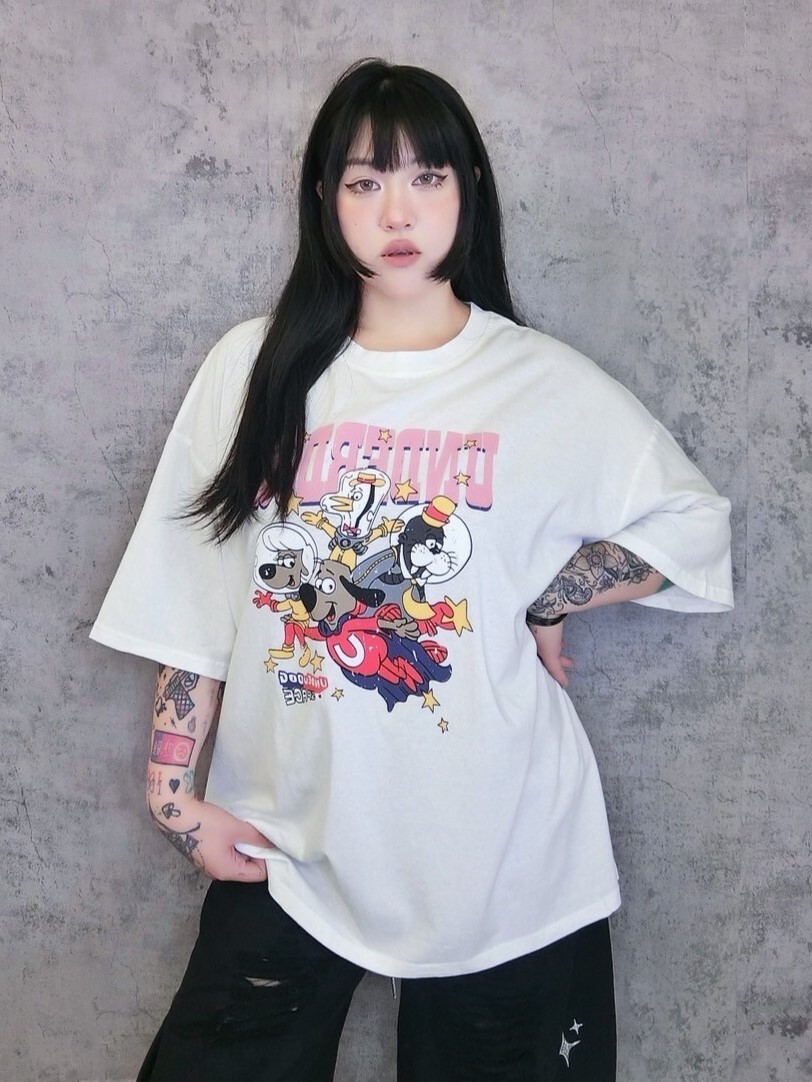 卡通圖案加大落肩大T