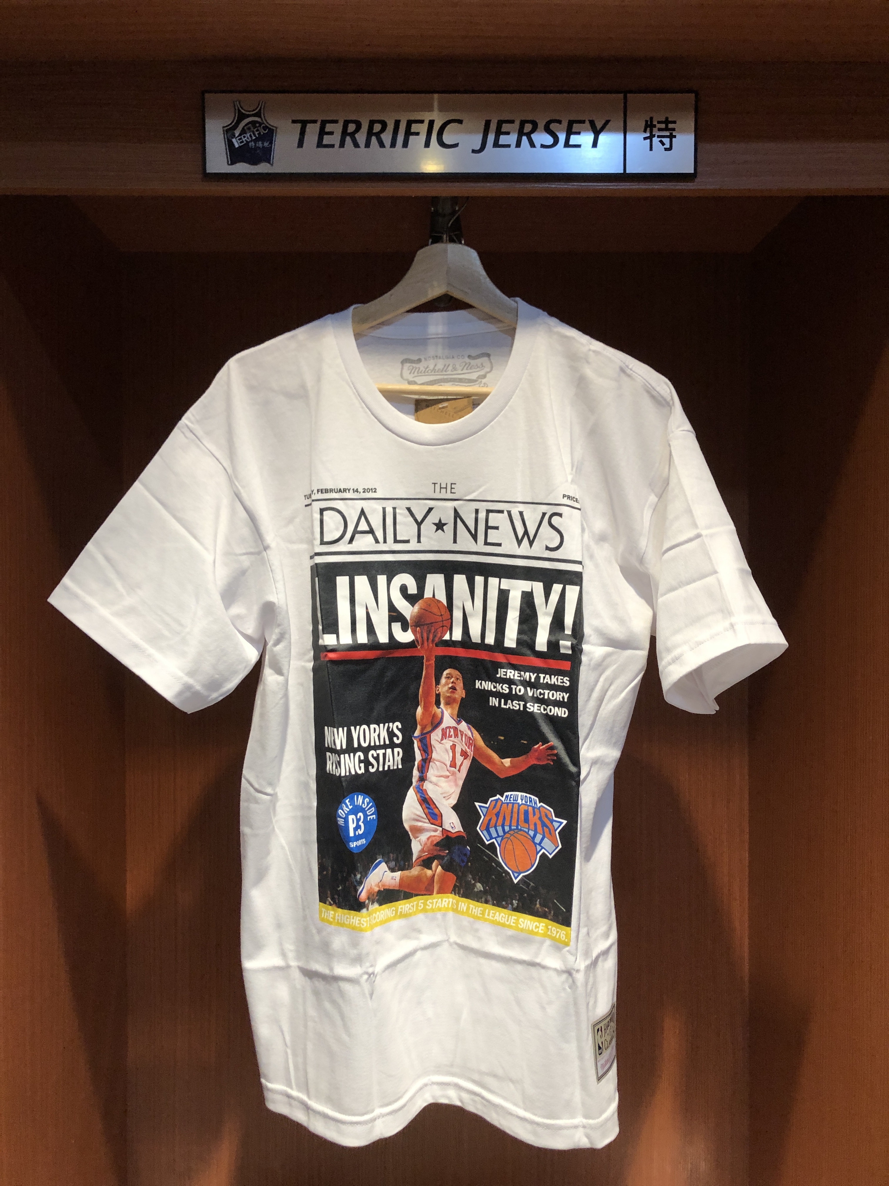 NBA短袖 Jeremy Lin 紐約尼克 每日新聞 白 林來瘋 Linsanity M&N Slam Tee 棉質 全新 林書豪