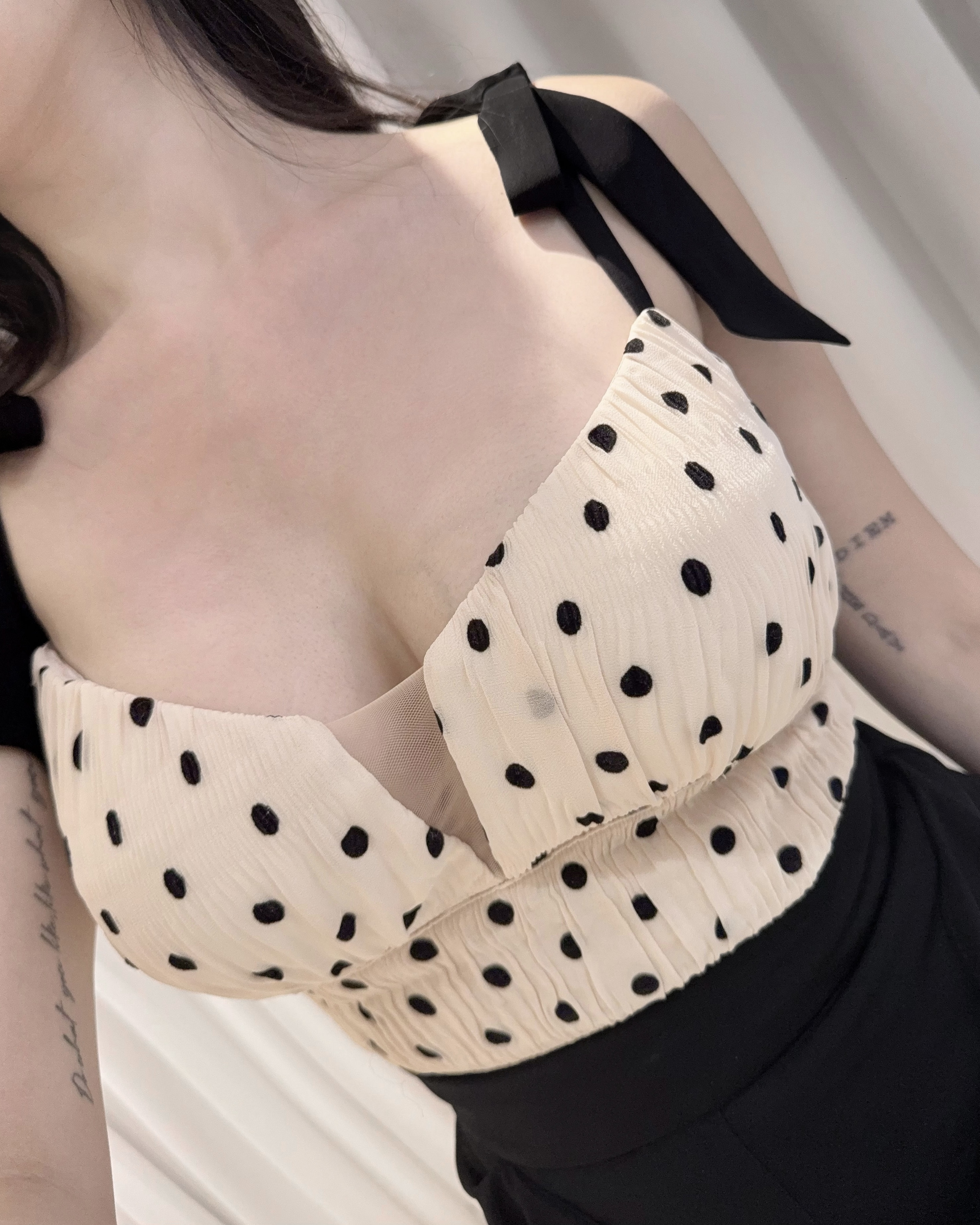 訂製-甜美圓點網紗綁帶上衣