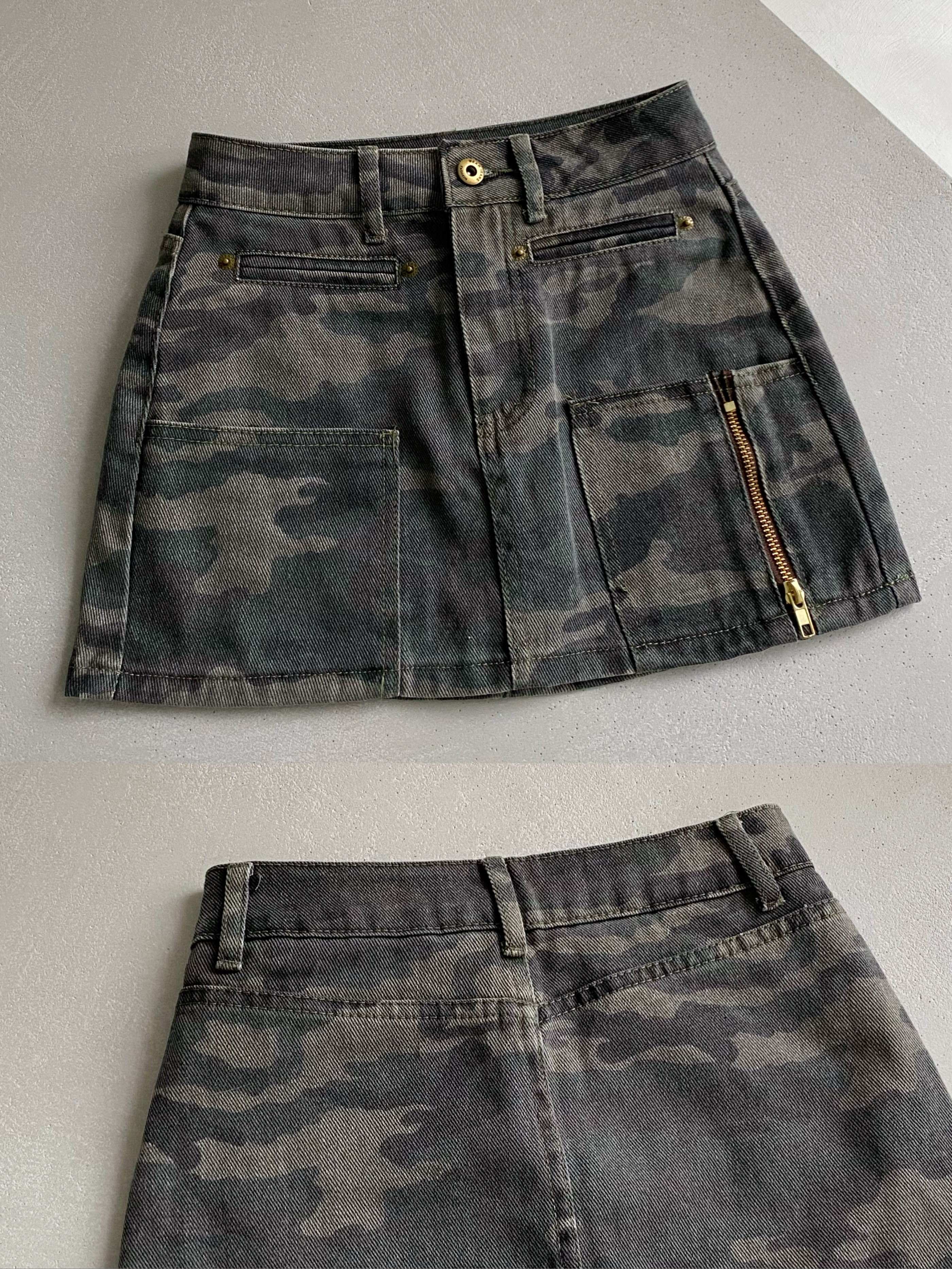 美式迷彩牛仔短裙