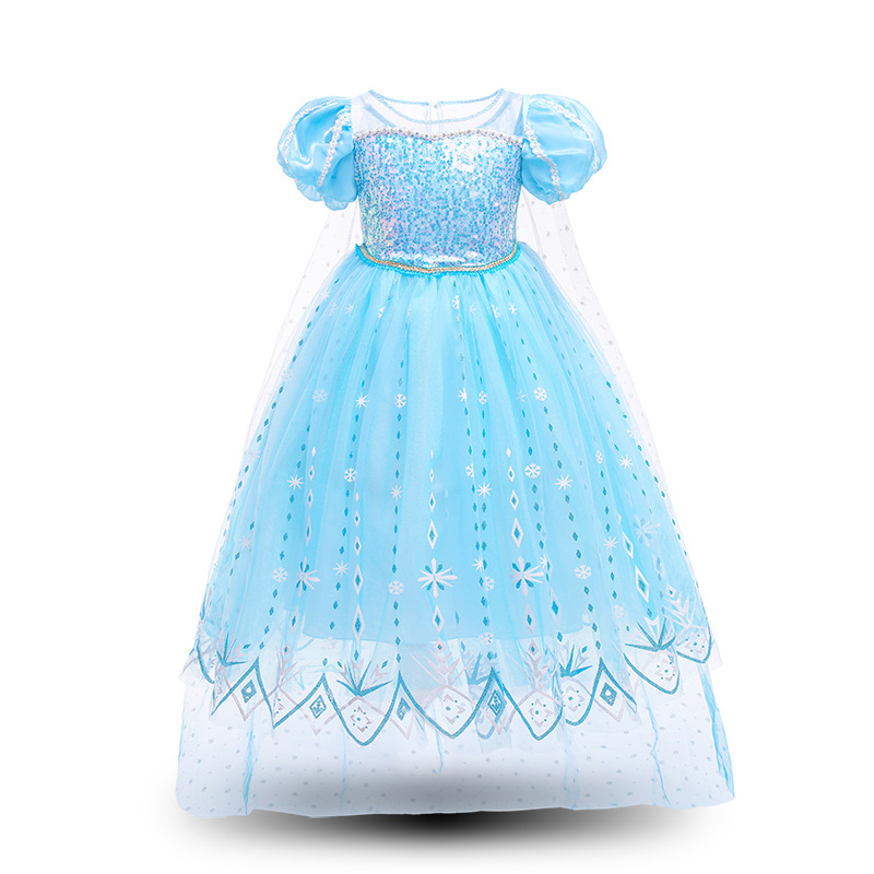 現貨 110.120cm 萬聖節 艾莎公主禮服 亮片款 含長披肩 可拆 100-150cm #K76