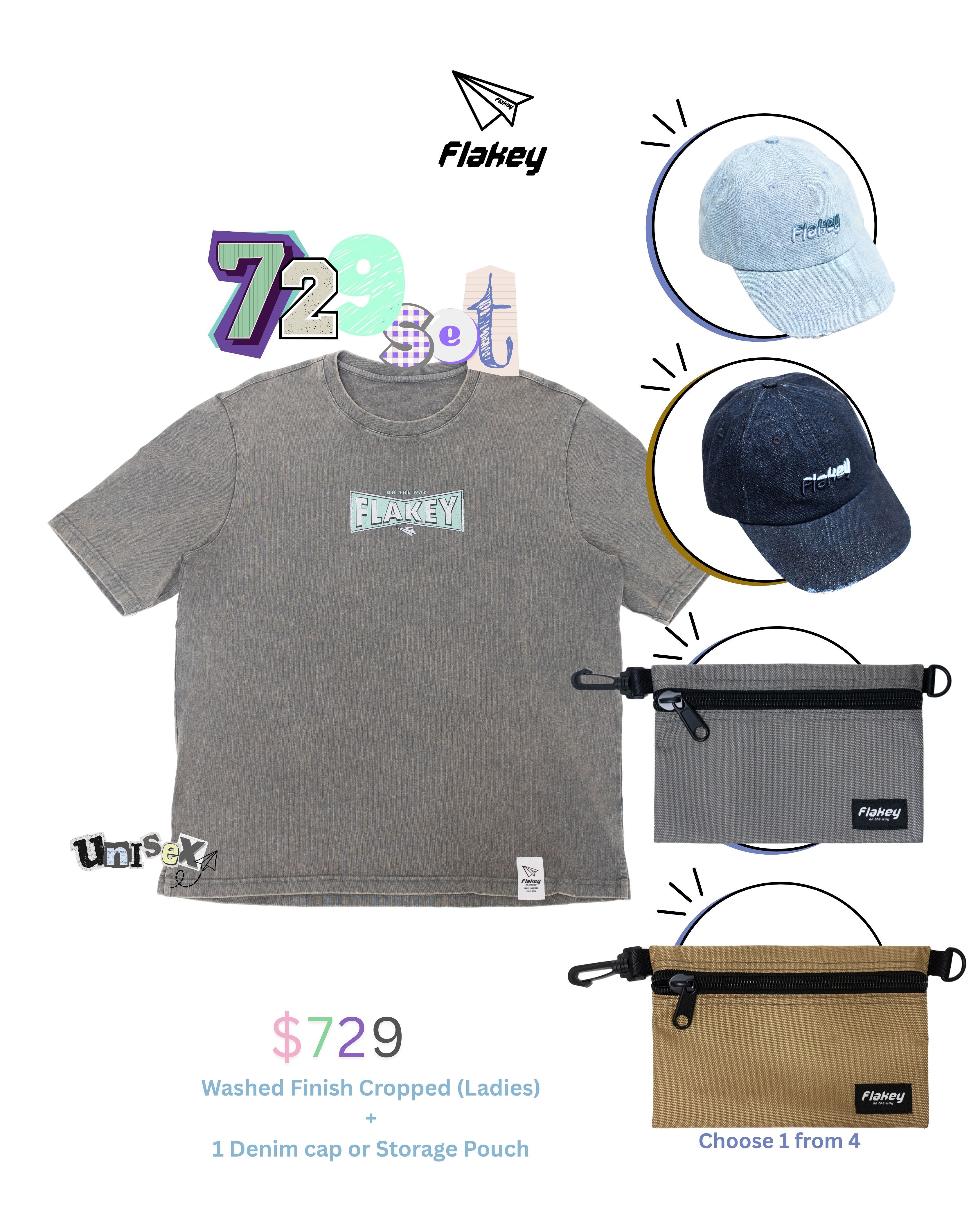 729 Snow-Washed Collection (Unisex Tee + Cap or Pouch) Set 1