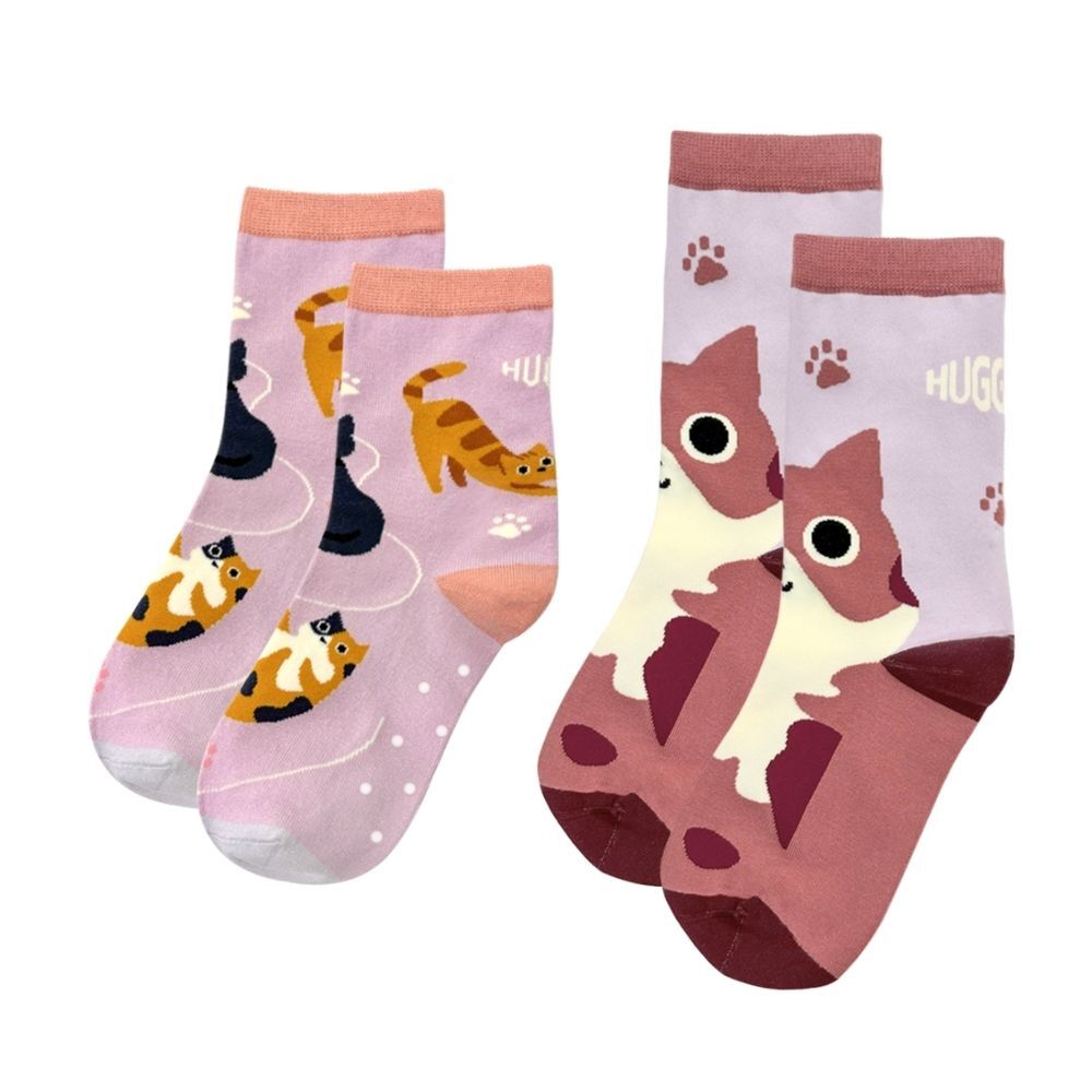 舒適中筒棉襪-親子組合 貓咪 (兒童襪+成人襪子)