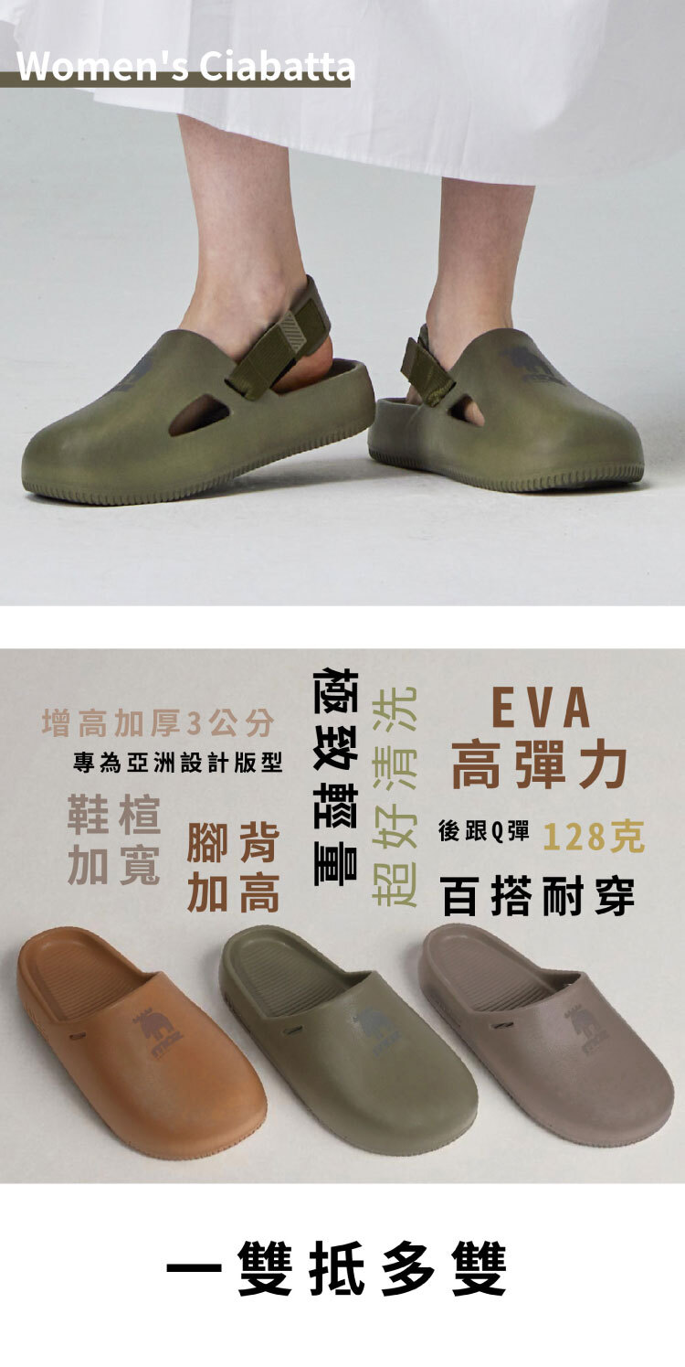 moz瑞典駝鹿巧巴達eva 2way 穆勒涼拖鞋(墨綠)