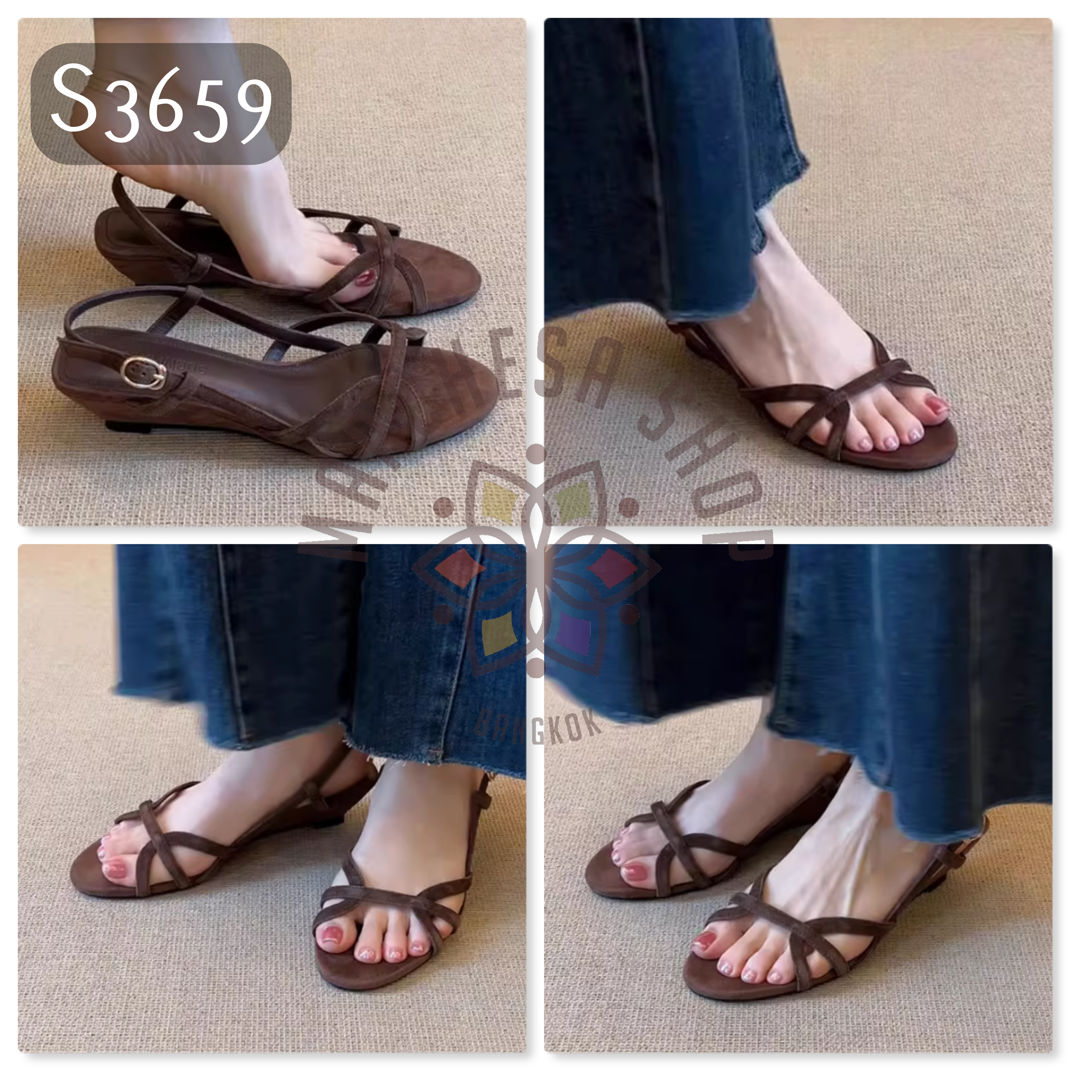 S3659 - 羊猄皮法色搭帶低踭船踭涼鞋