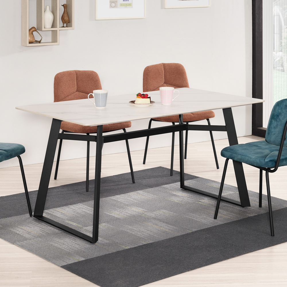 哈倫5尺工業風白色岩板餐桌/工作桌