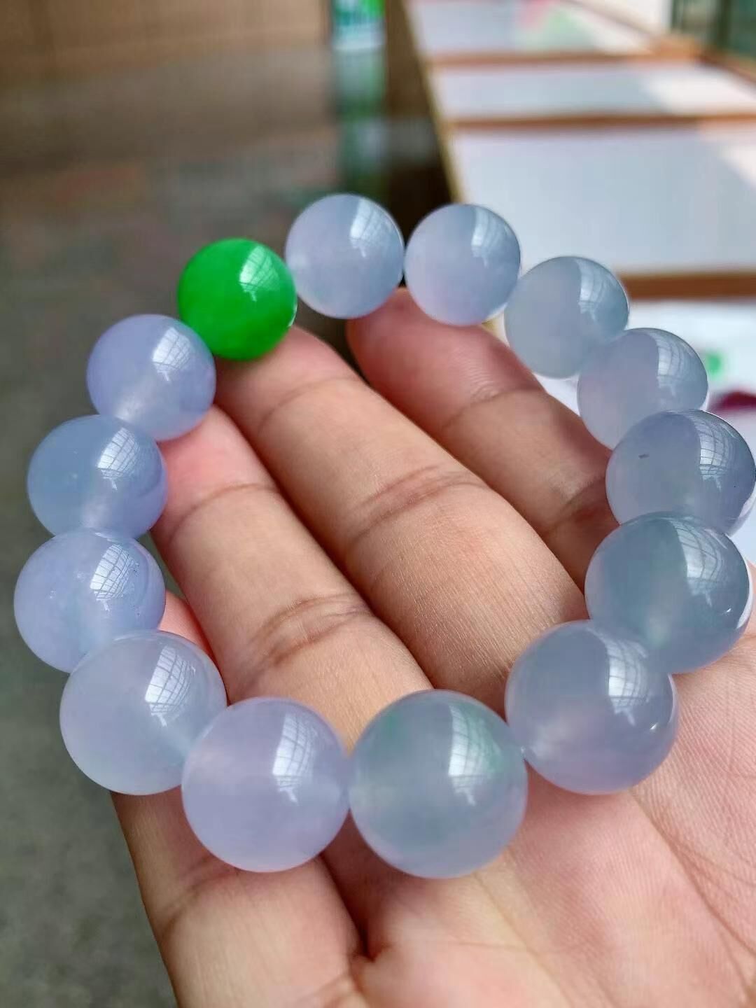 翡翠冰紫珠串 (14.8mm直徑),天然翡翠A玉, 緬甸玉, Jade, Jadeite