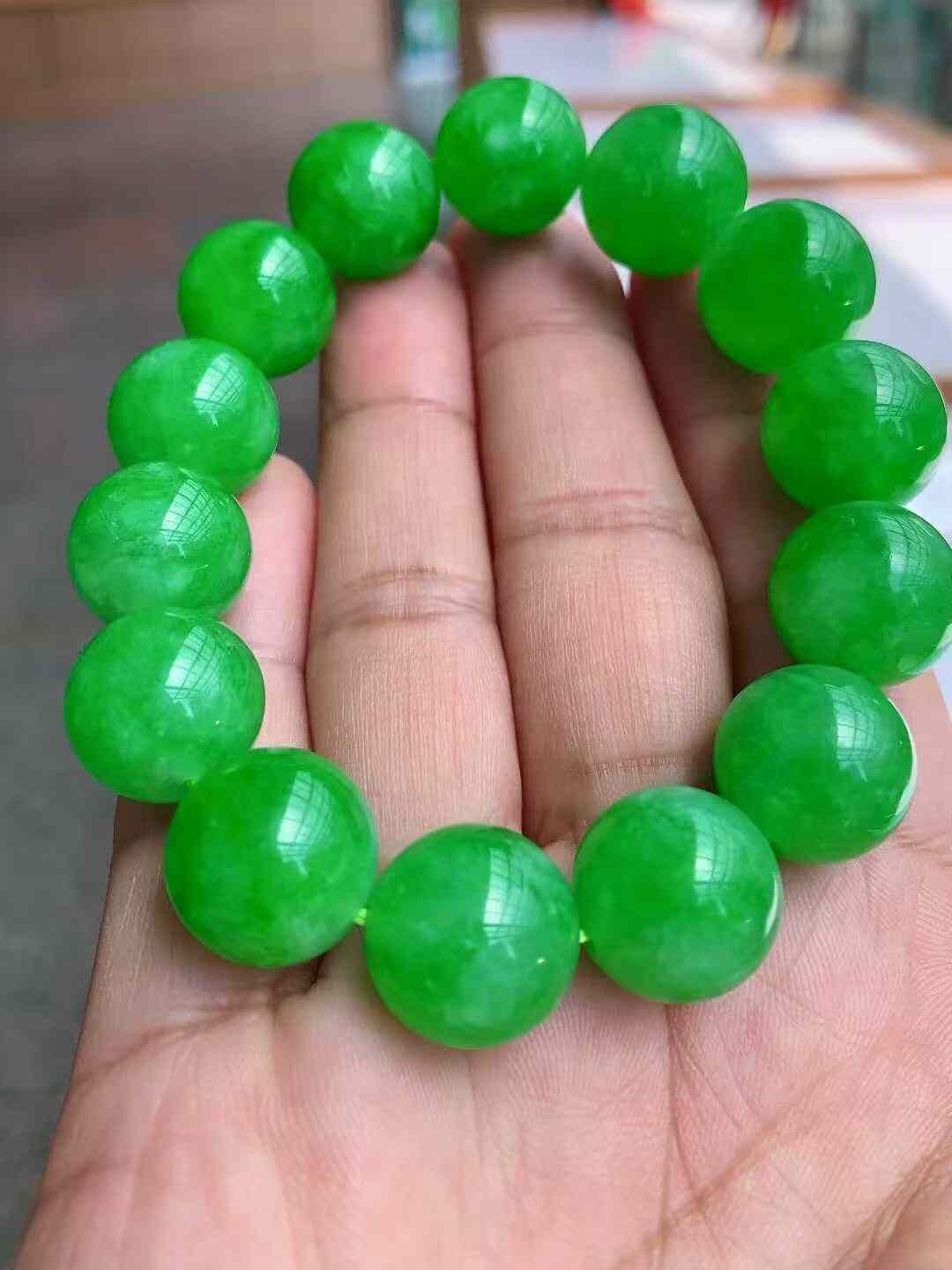 翡翠辣綠手珠串 (15.8mm直徑),天然翡翠A玉, 緬甸玉, Jade, Jadeite