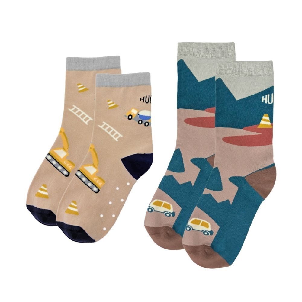 舒適中筒棉襪-親子組合 小汽車 (兒童襪+成人襪子)