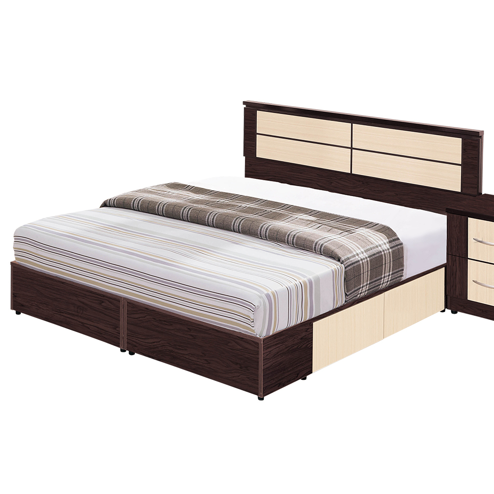 南亞塑鋼-尼德5尺雙人四抽屜收納塑鋼床組-床頭片+抽屜床底