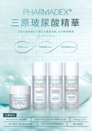 Pharmadex三原玻尿酸精華液(大中小分子)30ml x3+玻尿酸胜肽保濕修護霜50g