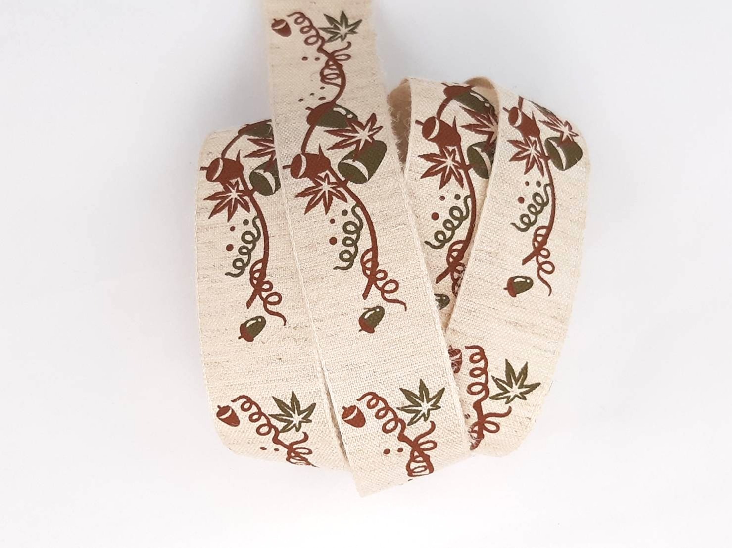 楓葉橡果/自然棉麻/22mm