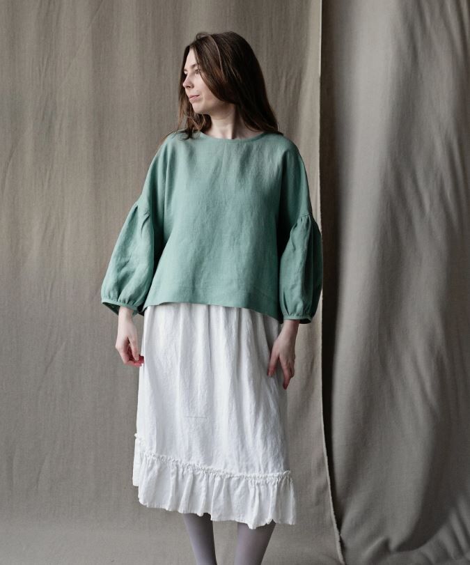 (預購)ALL THE BEAUTIFUL LINEN 大人款-亞麻落肩上衣 KIMONO TUNIC