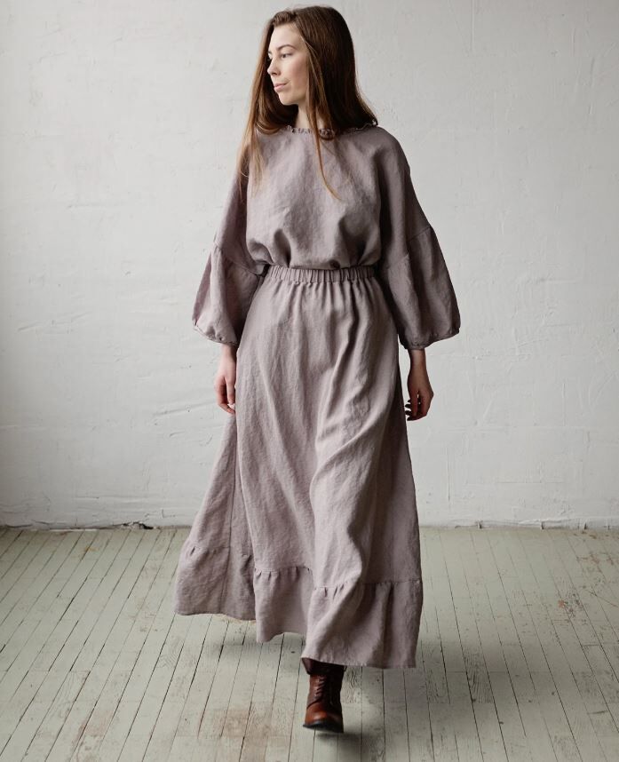 (預購)ALL THE BEAUTIFUL LINEN 大人款-附綁帶荷葉長裙 ROMANTIC SKIRT