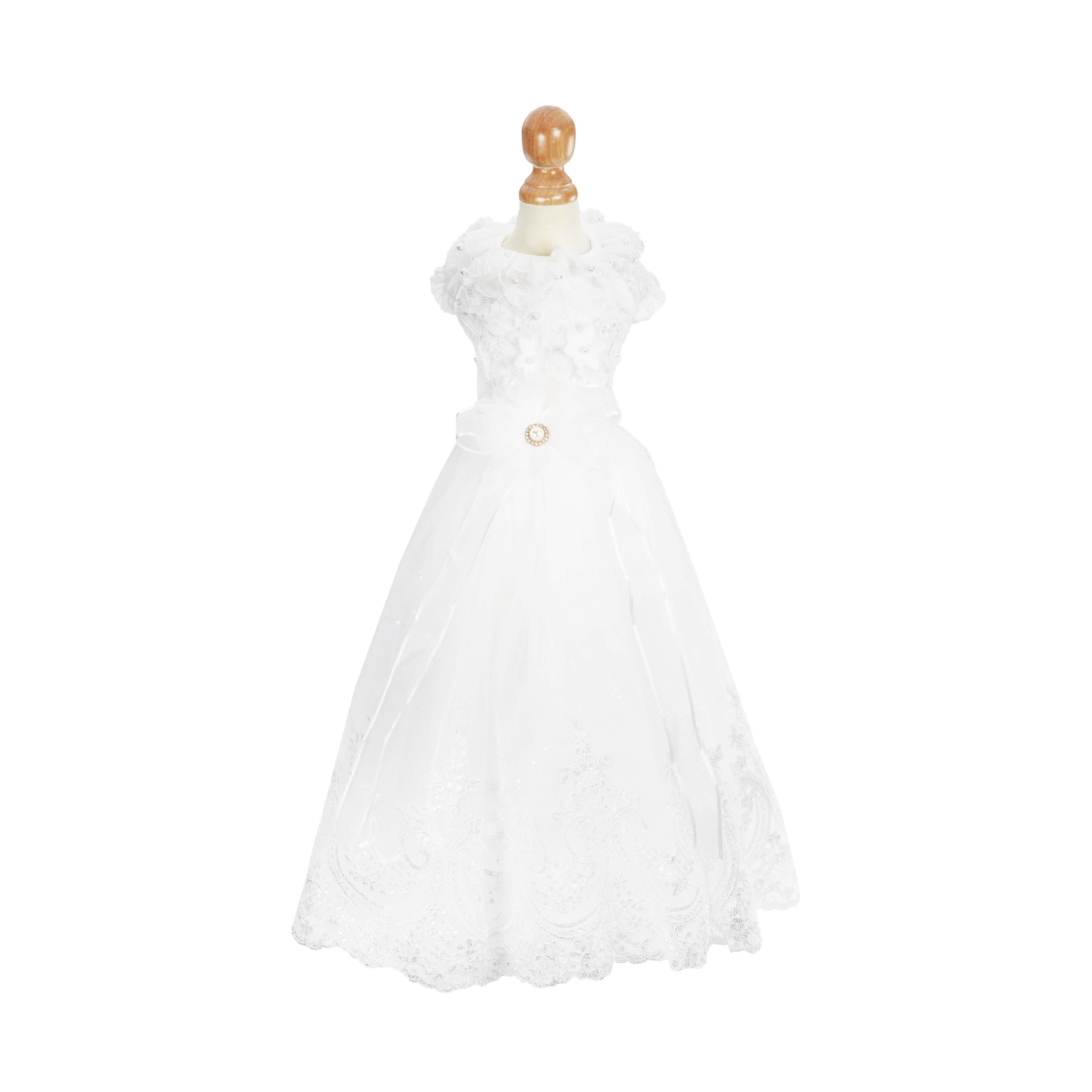 【XS~3XL】Embroidered Floral Lace Applique Long Wedding Dress