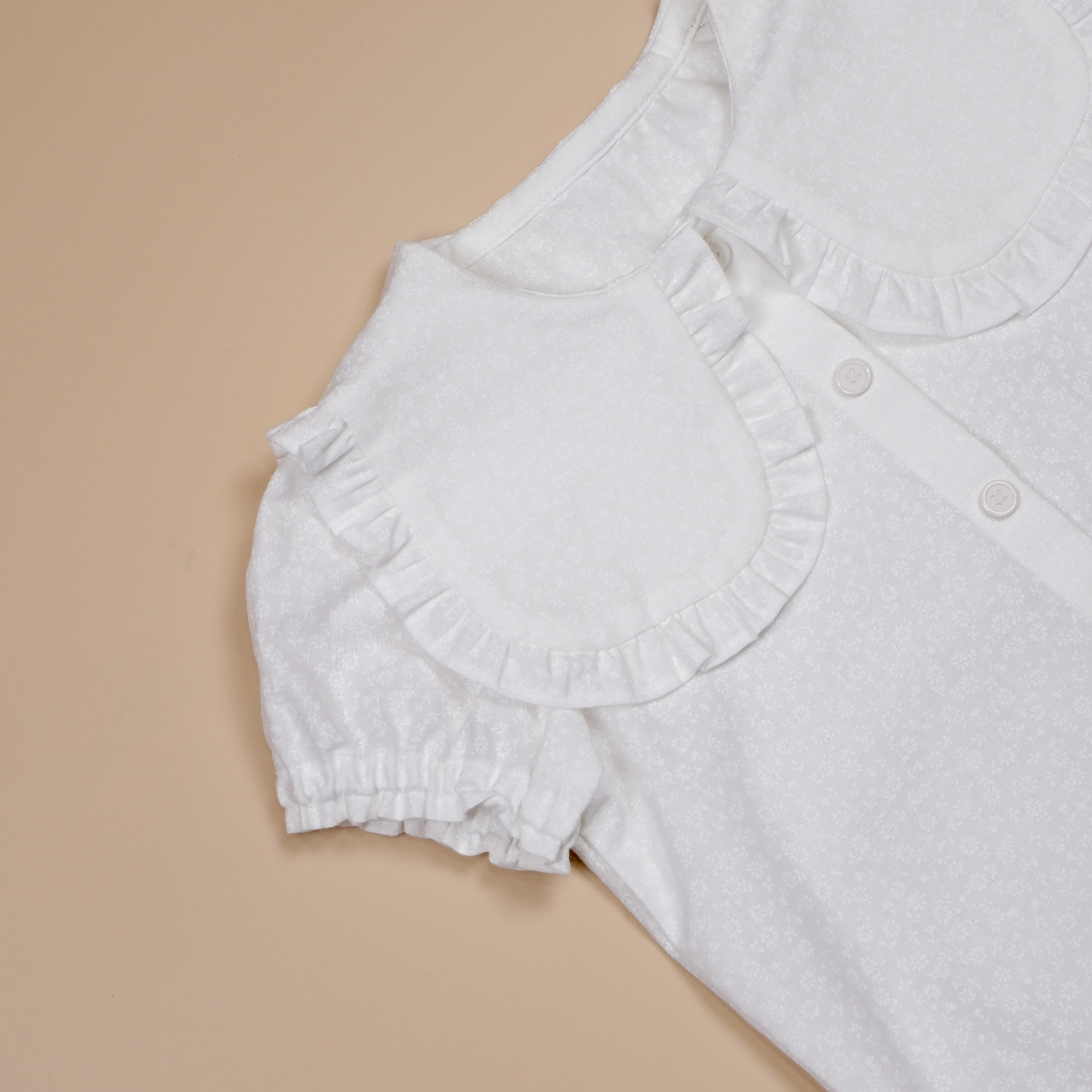 翻領短袖襯衫-浮水印白色小花