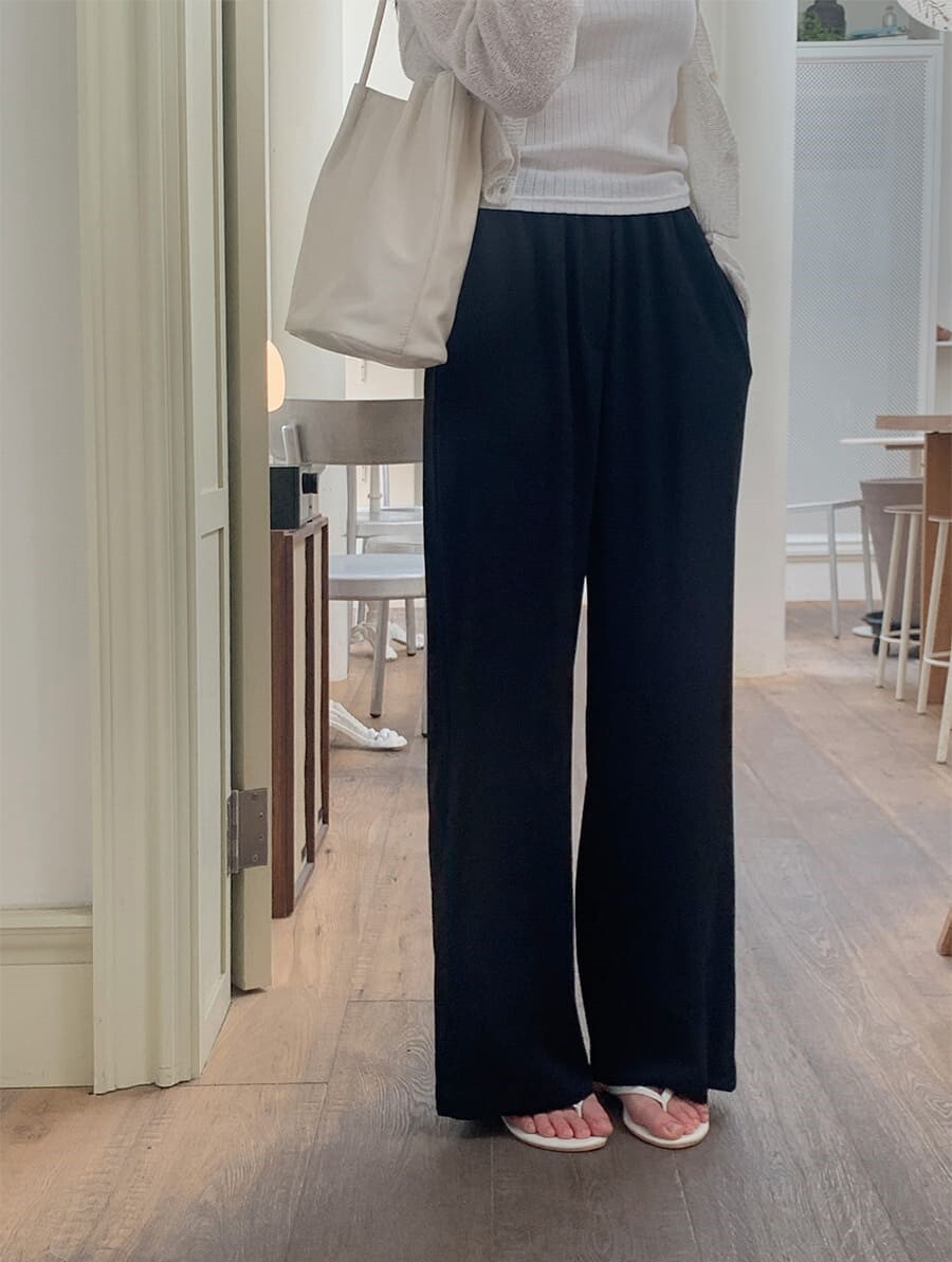 韓國Cherrykoko授權 日常柔光荷葉休閒直筒鬆緊寬褲