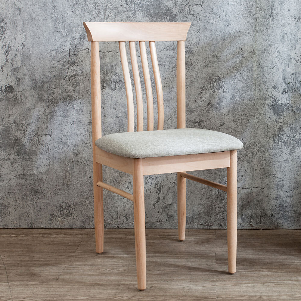 瓦薩淺灰色布紋皮革實木餐椅/單椅-洗白色