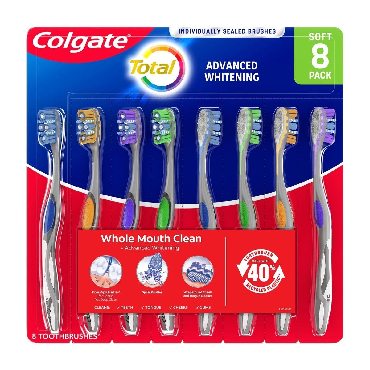 高露潔 - Total 全效護理美白牙刷 #軟毛 8支裝 (平行進口)