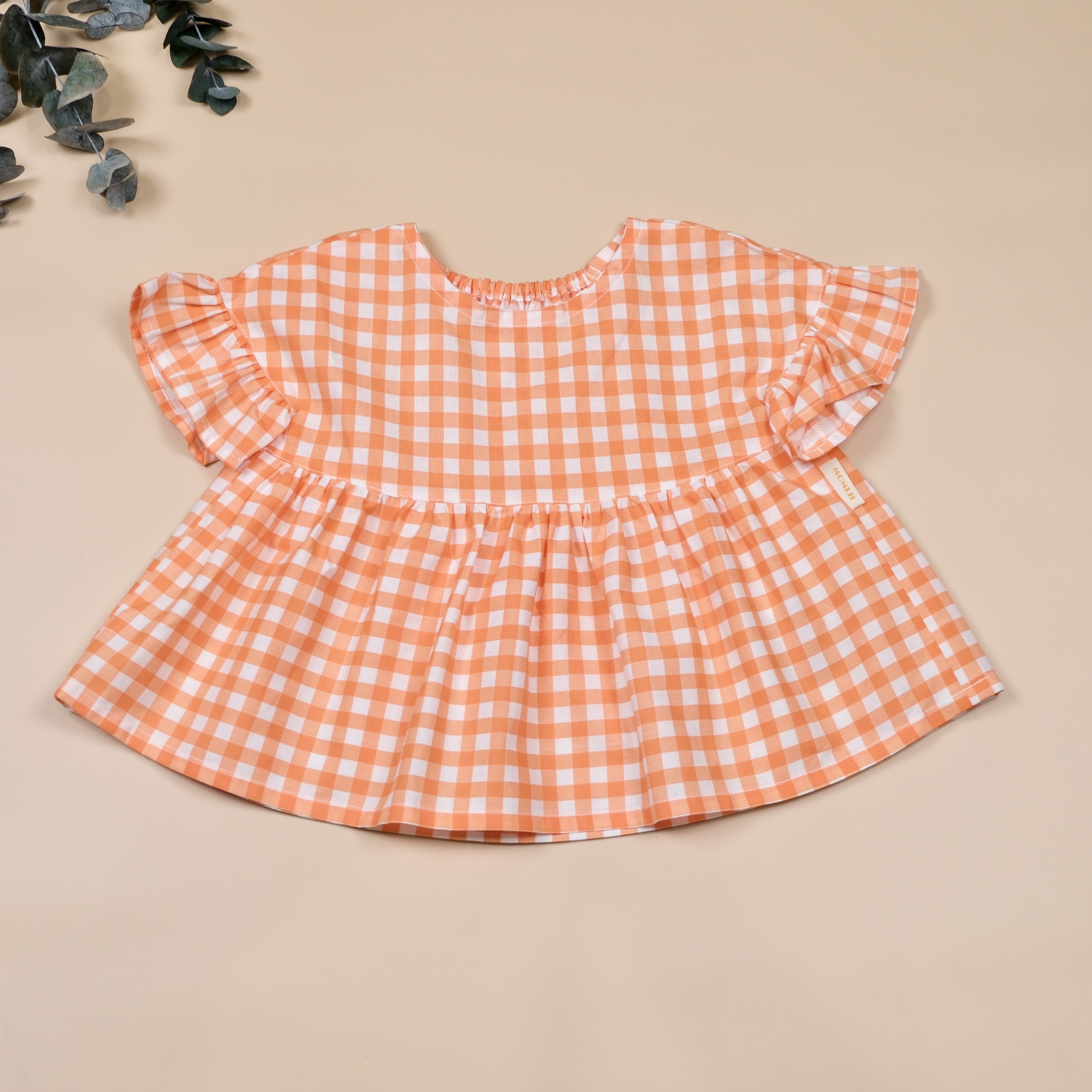 波妞小荷葉 ◊ 亮橘 ◊ 手作女童圓領飛袖上衣