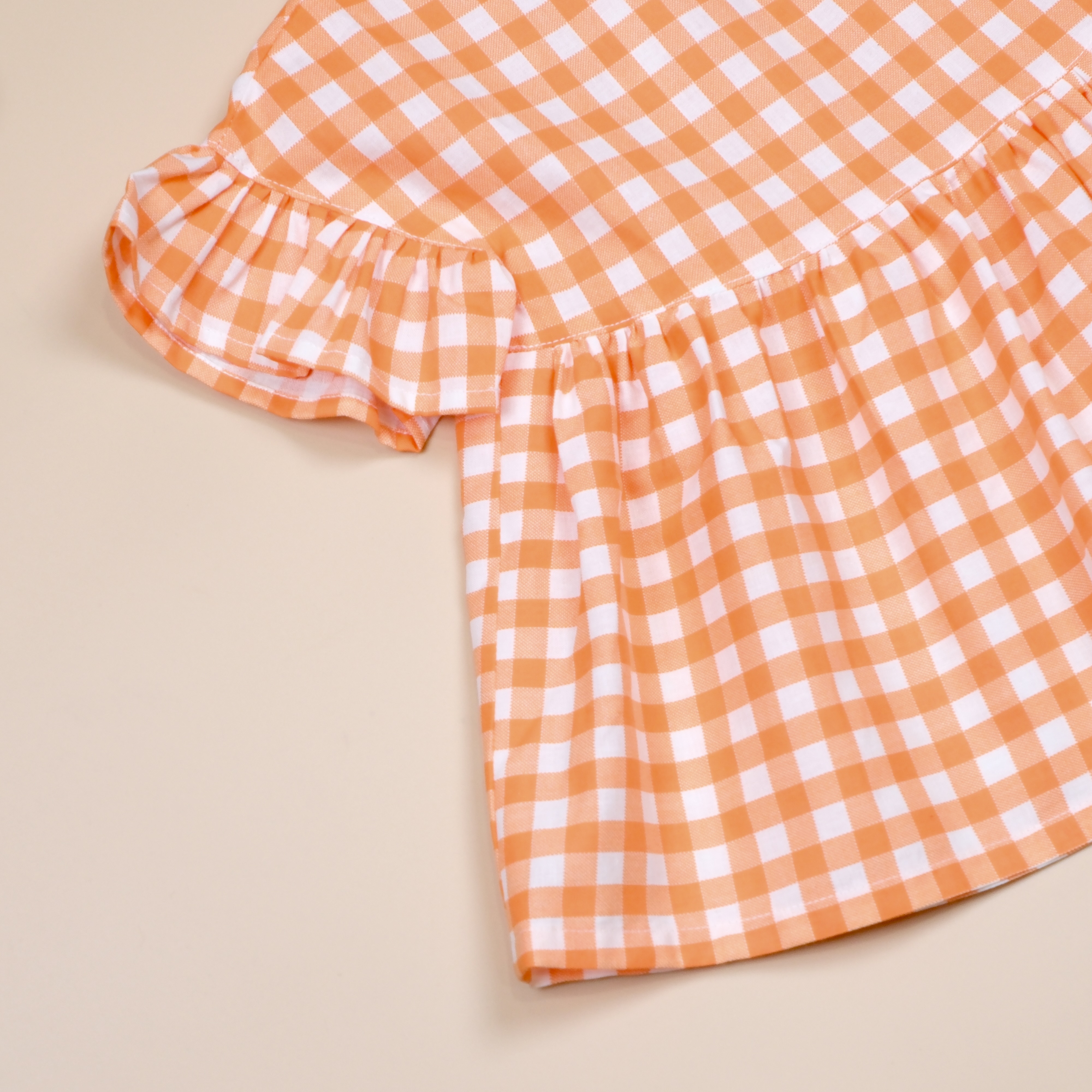 波妞小荷葉 ◊ 亮橘 ◊ 手作女童圓領飛袖上衣