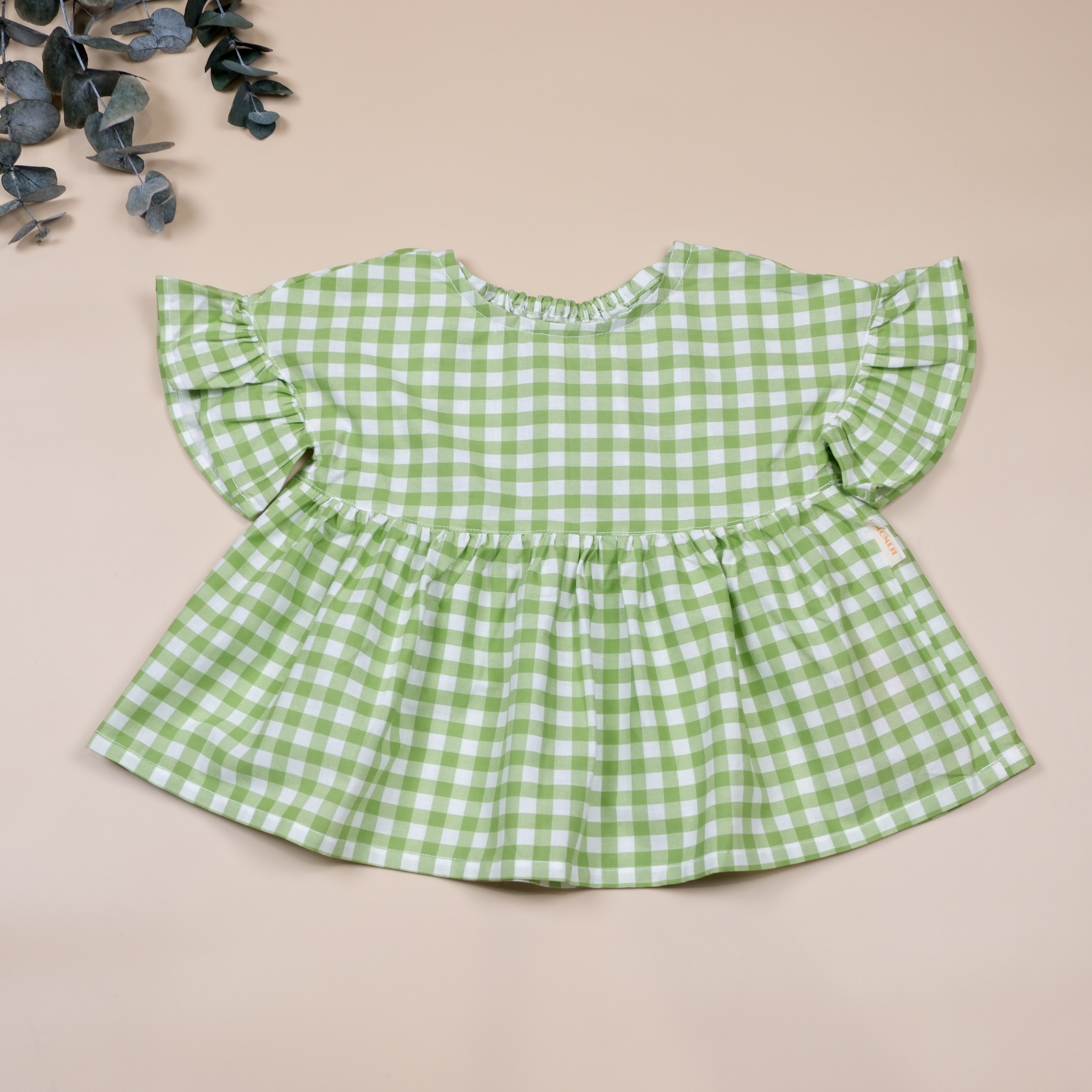 波妞小荷葉 ◊ 草綠色 ◊ 手作女童圓領飛袖上衣