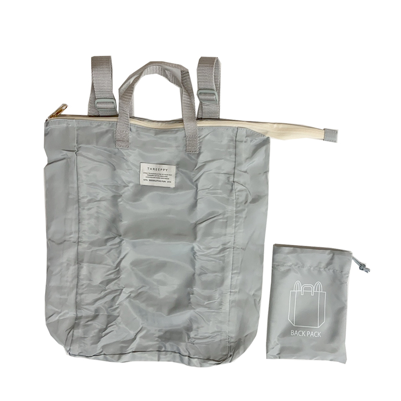 TP 折疊式收納手提後背包/淺灰綠