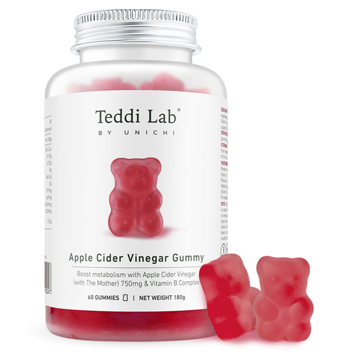 Unichi - eddi Lab 蘋果醋 小熊軟糖 60粒（促進代謝，含維生素B族）蘋果檸檬口味 (EXP 2026) （平行進口）