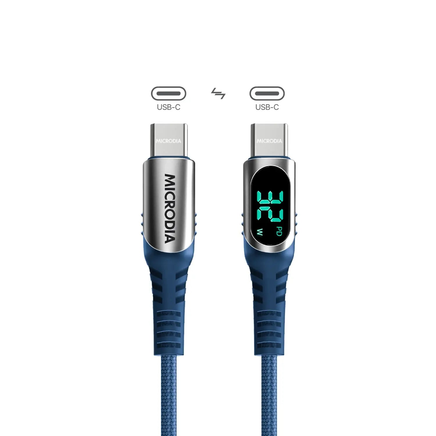 MICRODIA ExeCable™ 數位顯示 PD60W USB-C 至 USB-C 充電和同步電纜，帶充電功率顯示
