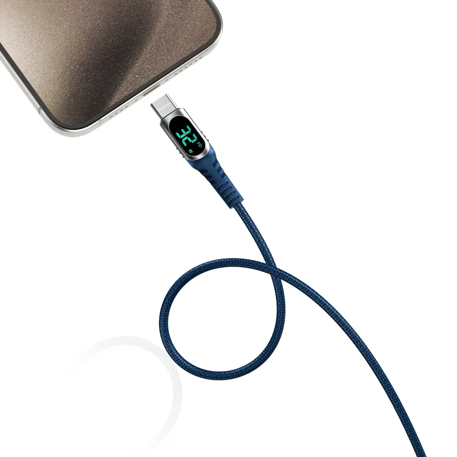 MICRODIA ExeCable™ 數位顯示 PD60W USB-C 至 USB-C 充電和同步電纜，帶充電功率顯示