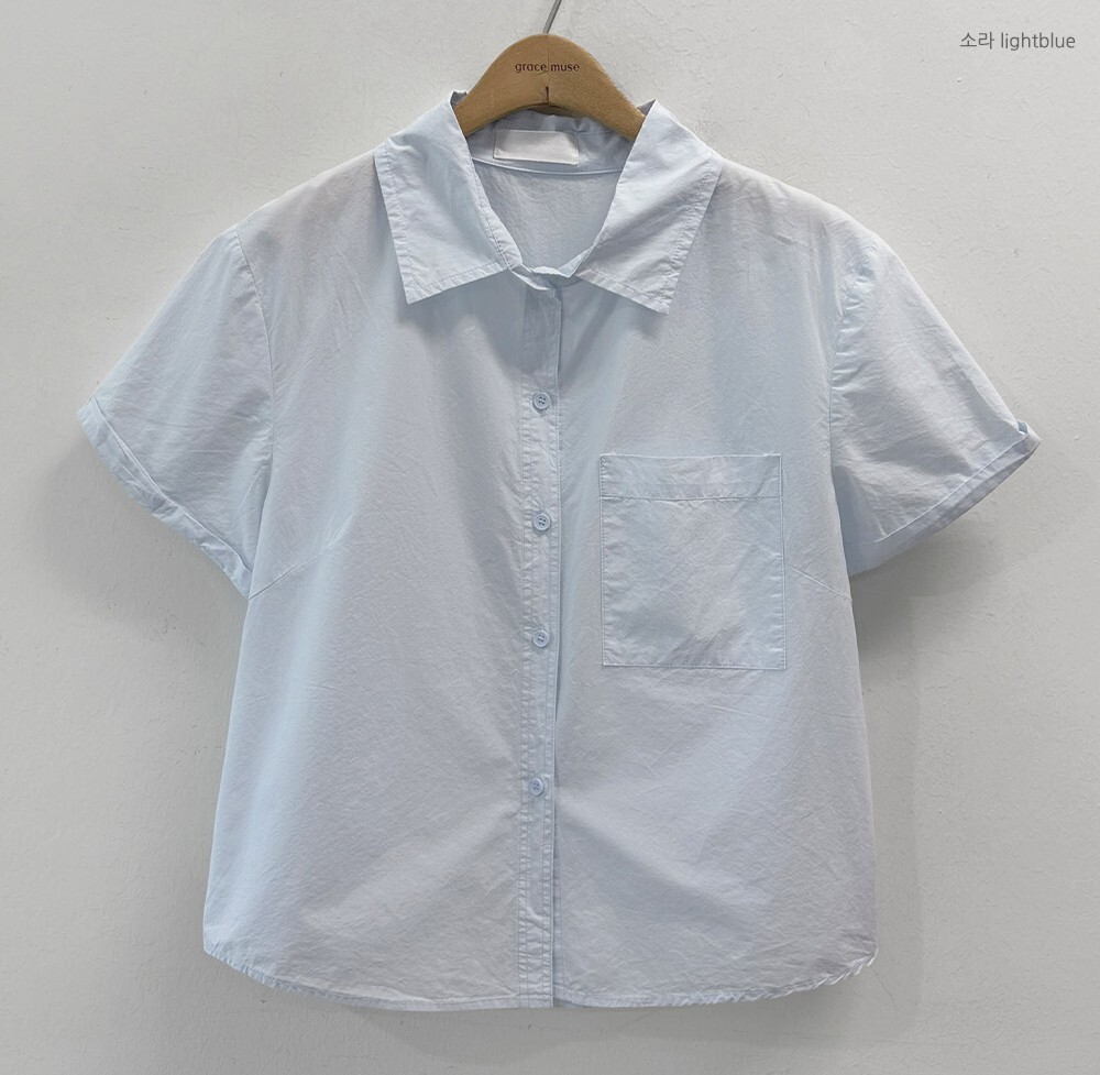 韓國grace muse授權 課後日常挺版口袋寬袖純色襯衫