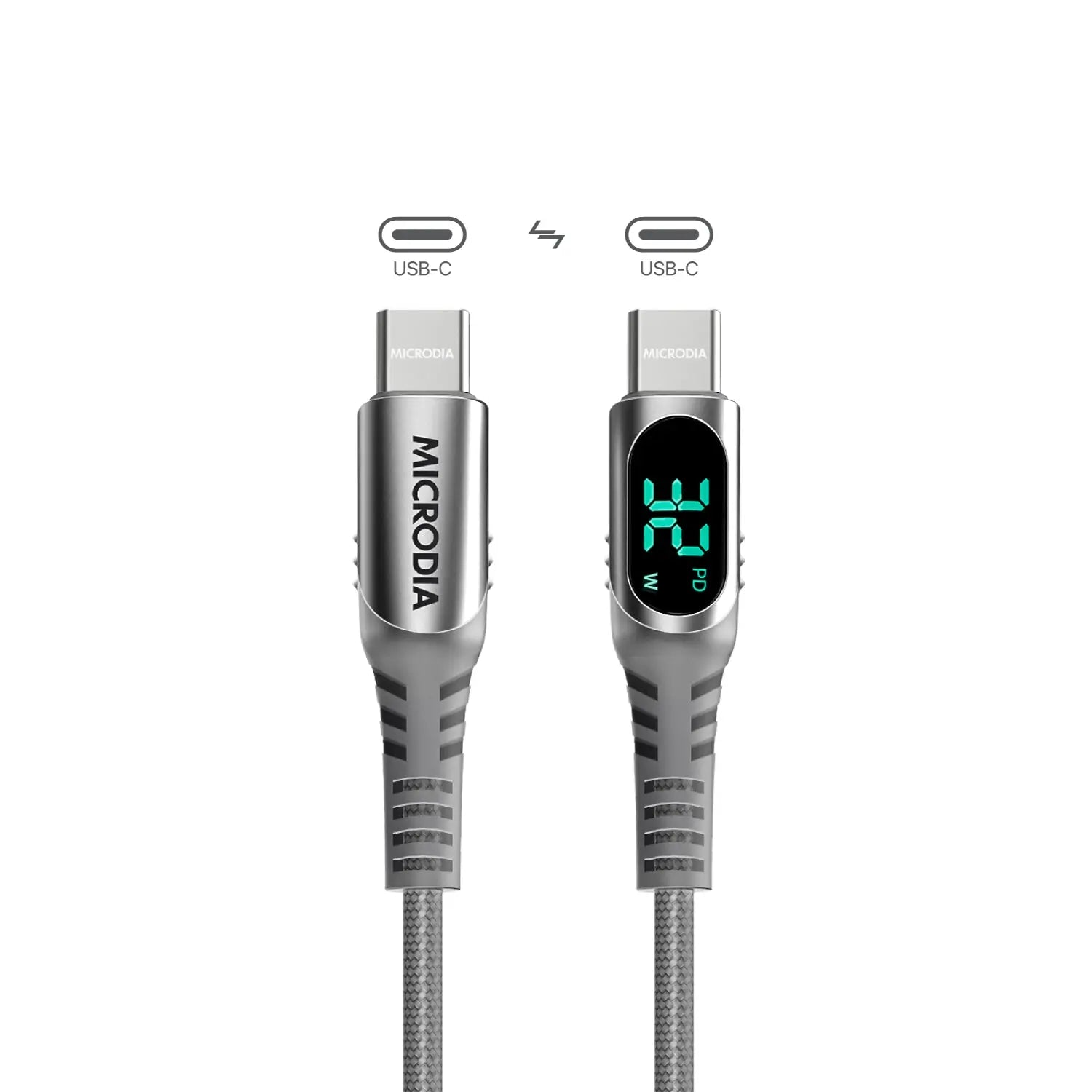 MICRODIA ExeCable™ 數位顯示 PD 100W USB-C 至 USB-C 充電和同步電纜，帶充電功率顯示
