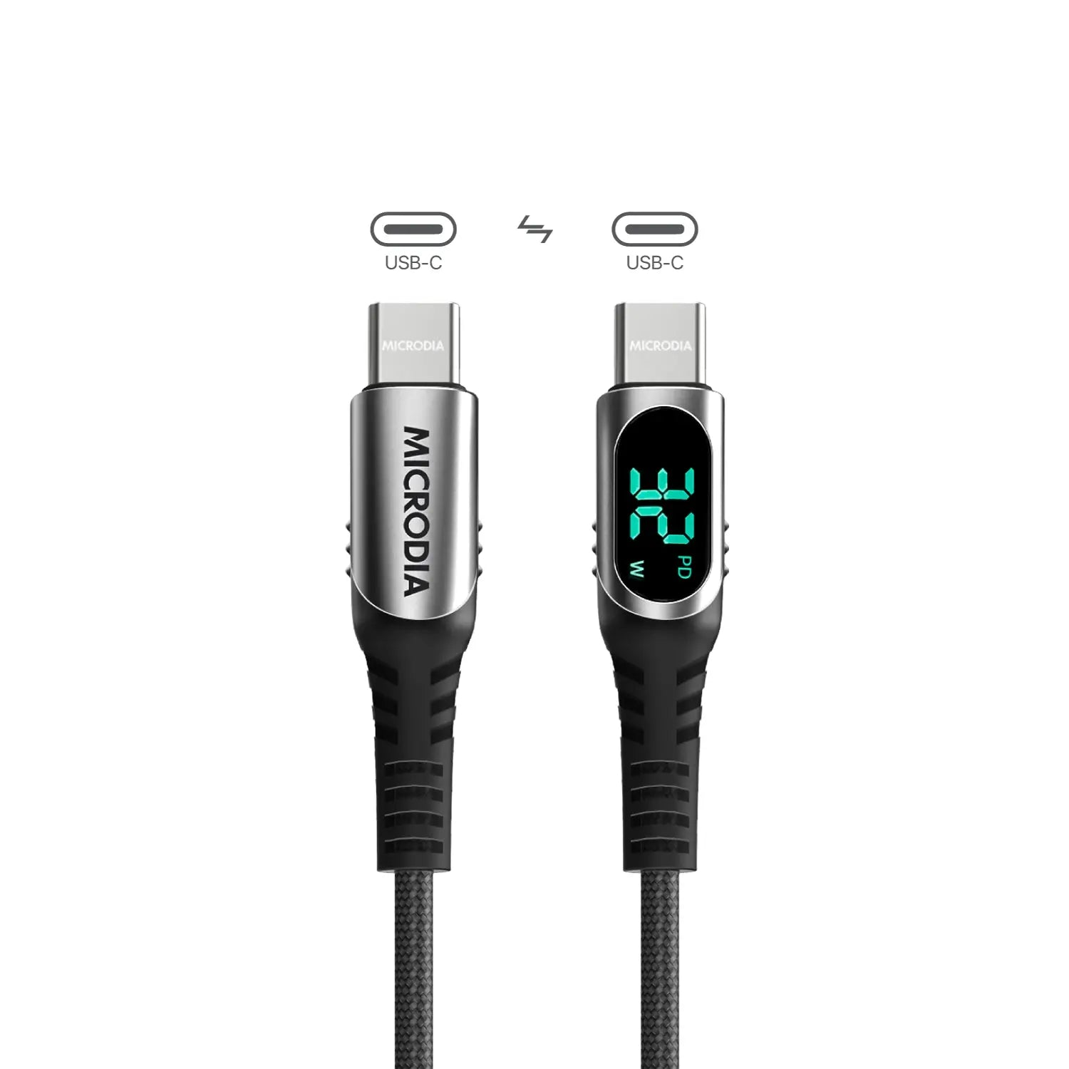 MICRODIA ExeCable™ 數位顯示 PD 100W USB-C 至 USB-C 充電和同步電纜，帶充電功率顯示