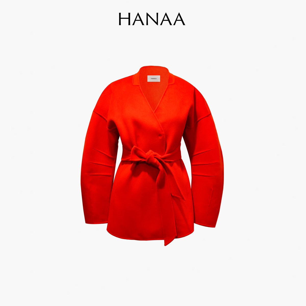 HANAA 新年季紅色羊絨羊毛混紡雙面毛呢短款外套