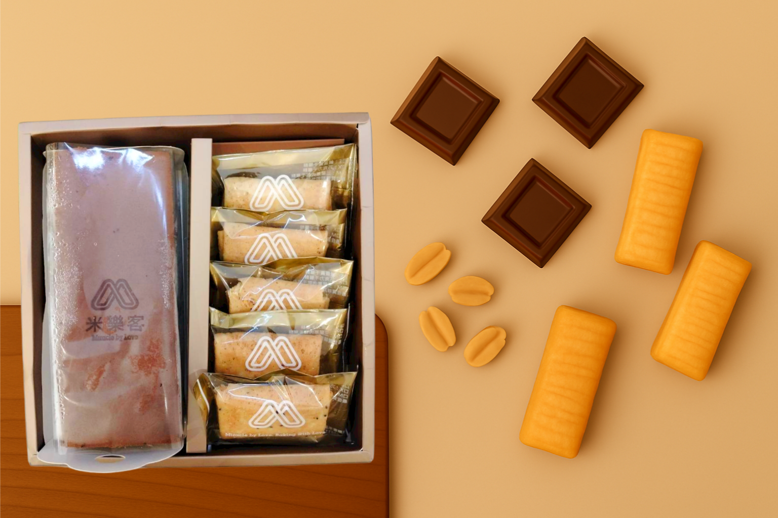 初月雙饗禮盒｜無麩質｜ 米千層酥 X 金莎巧克力米蛋糕／宜蘭二湖土鳳梨酥／堅果塔 任搭