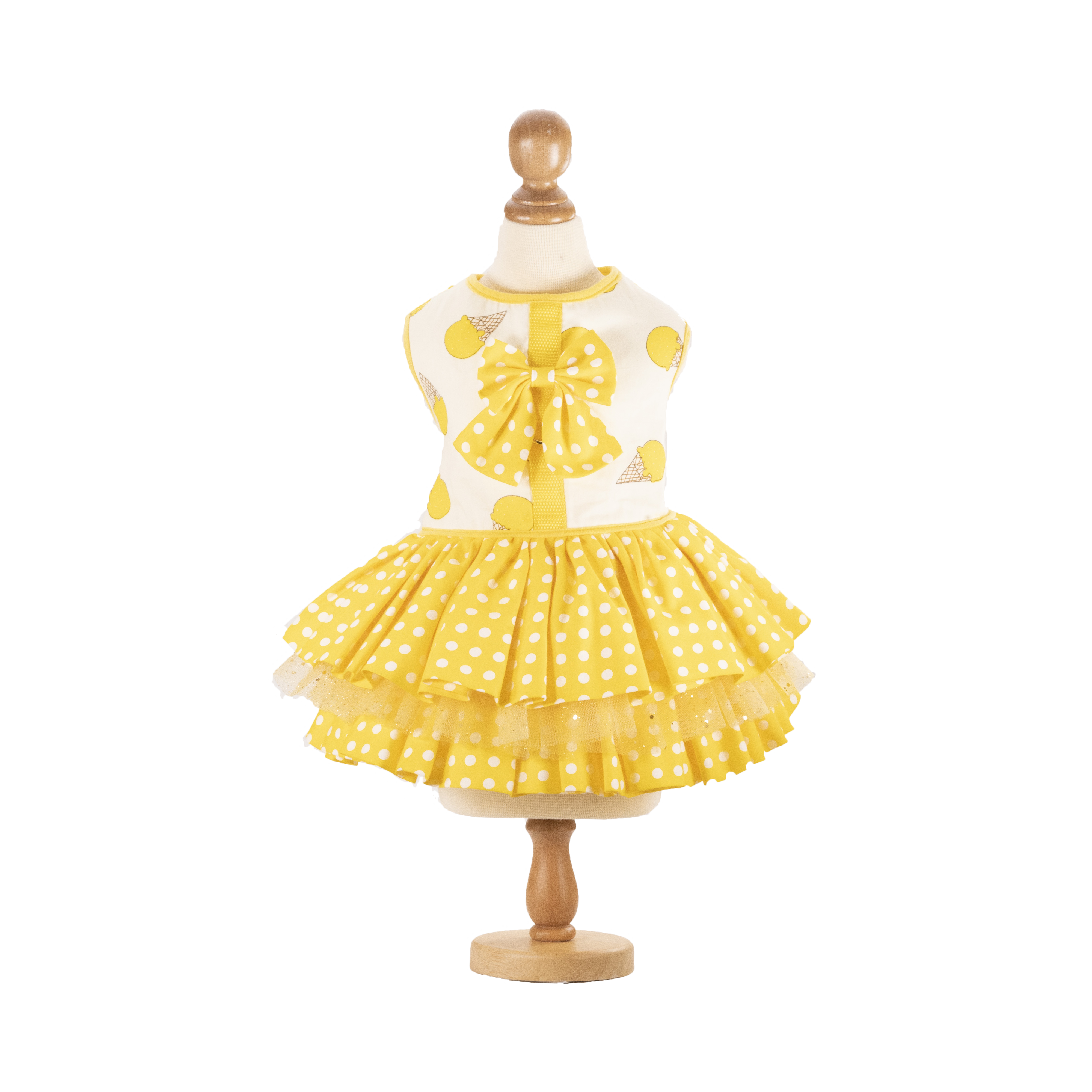 Lemon Ice Cream Polka Dot Harness Dress (excluded Dog Leash)