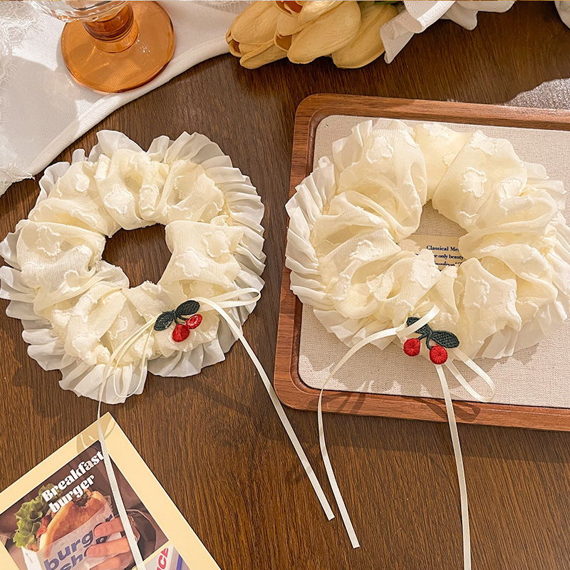 [2 FOR RM10] Sweet Embroidered Cherry Bow Scrunchies