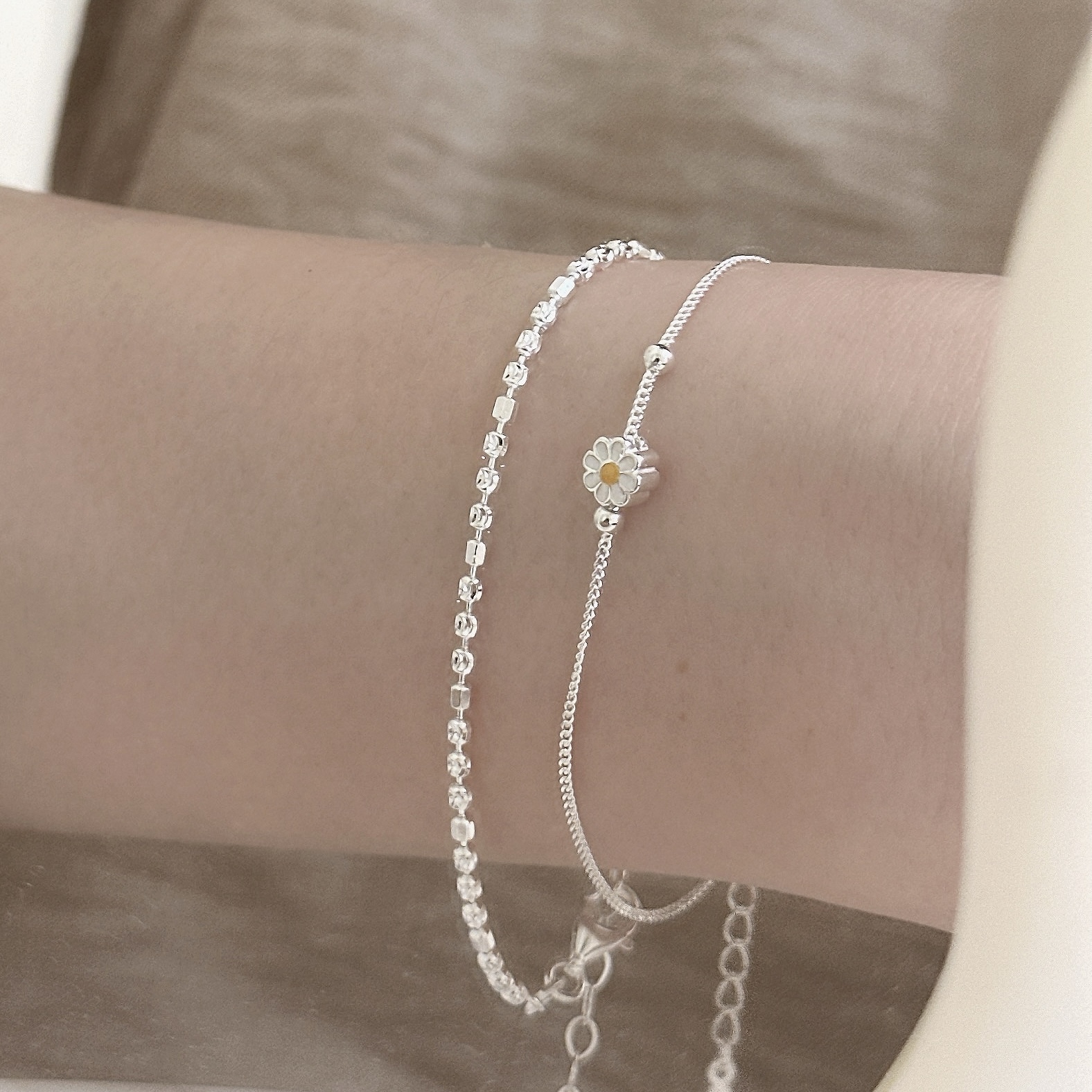 C326方塊鑽石切割純銀手鏈