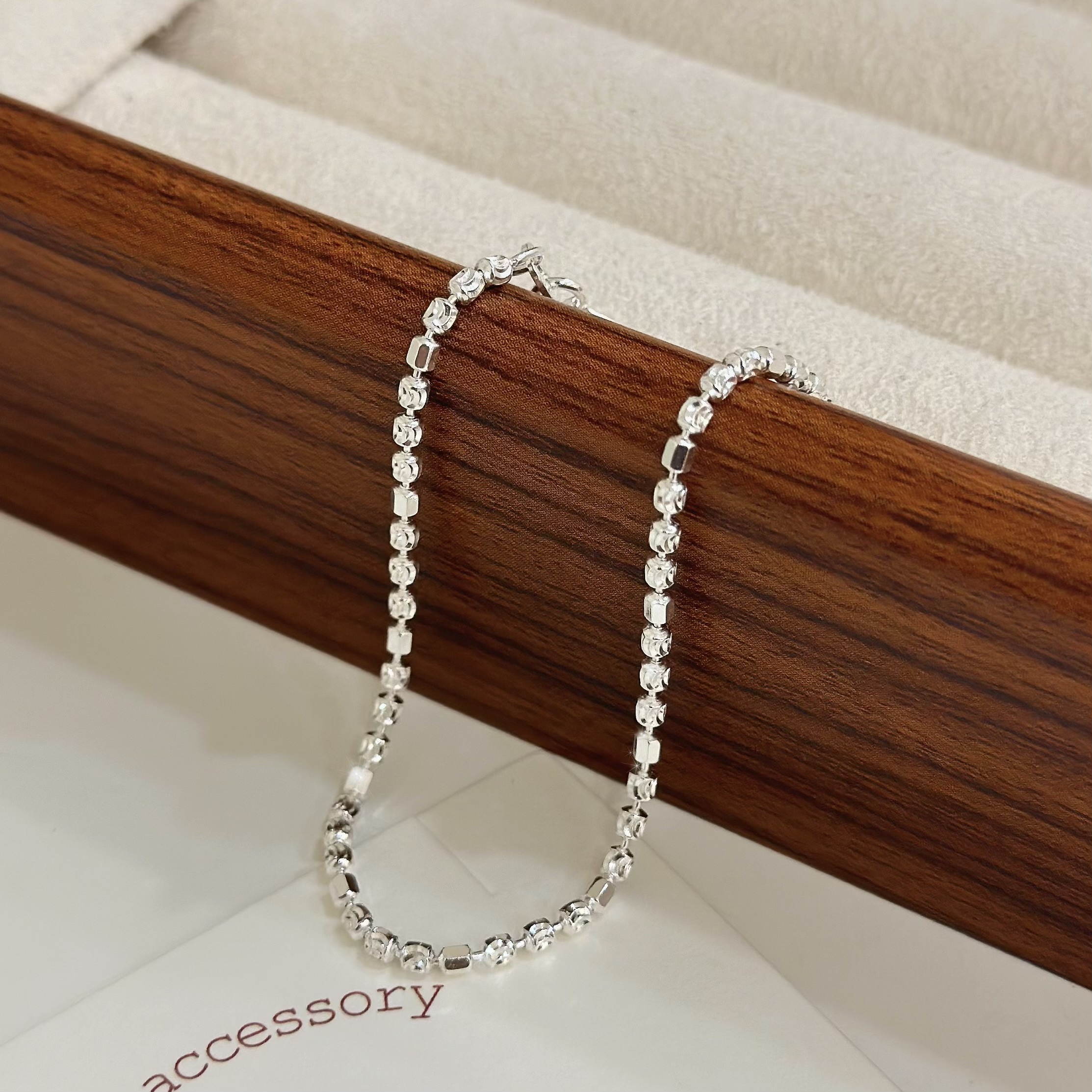 C326方塊鑽石切割純銀手鏈