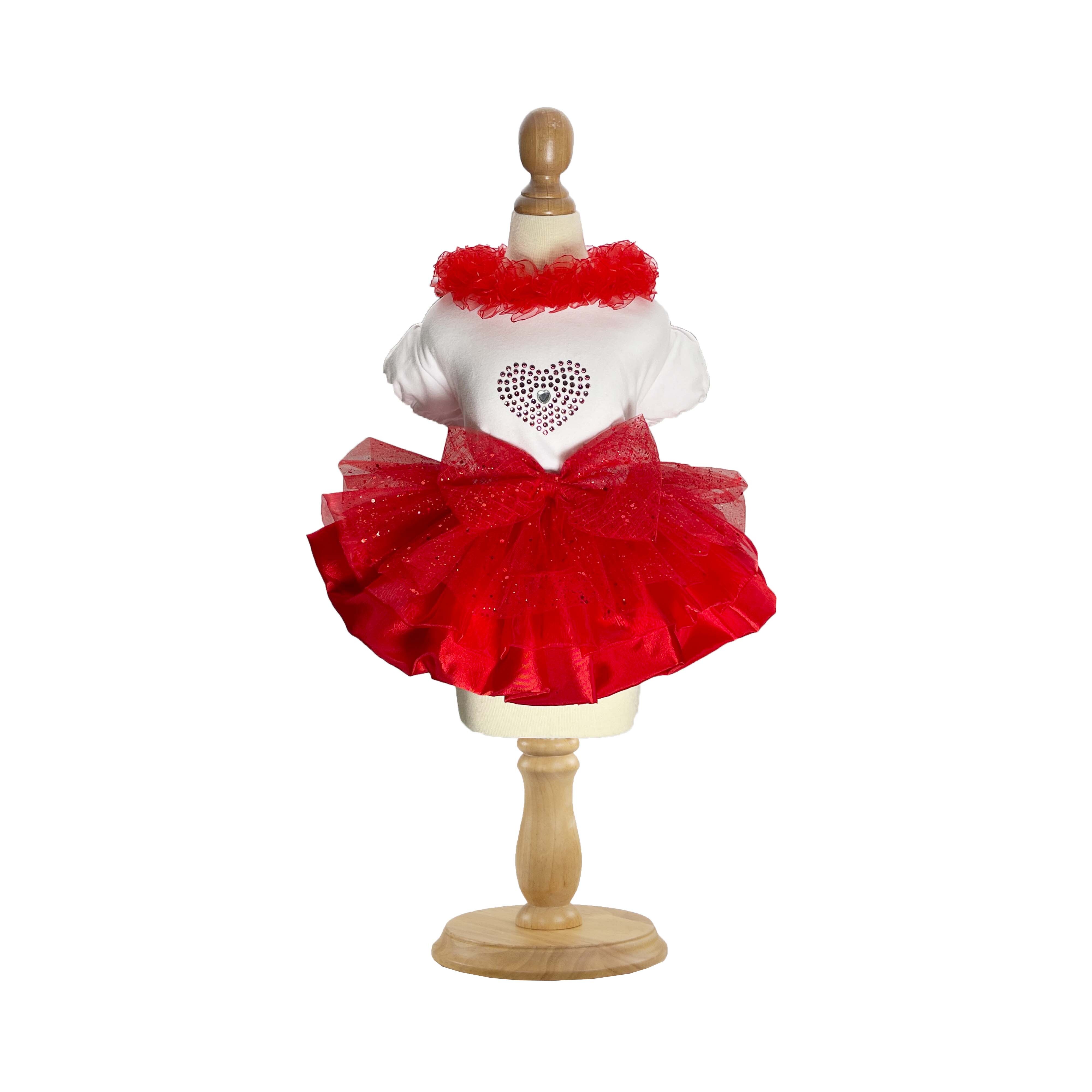 Love with Heart Red Ruffles Dress