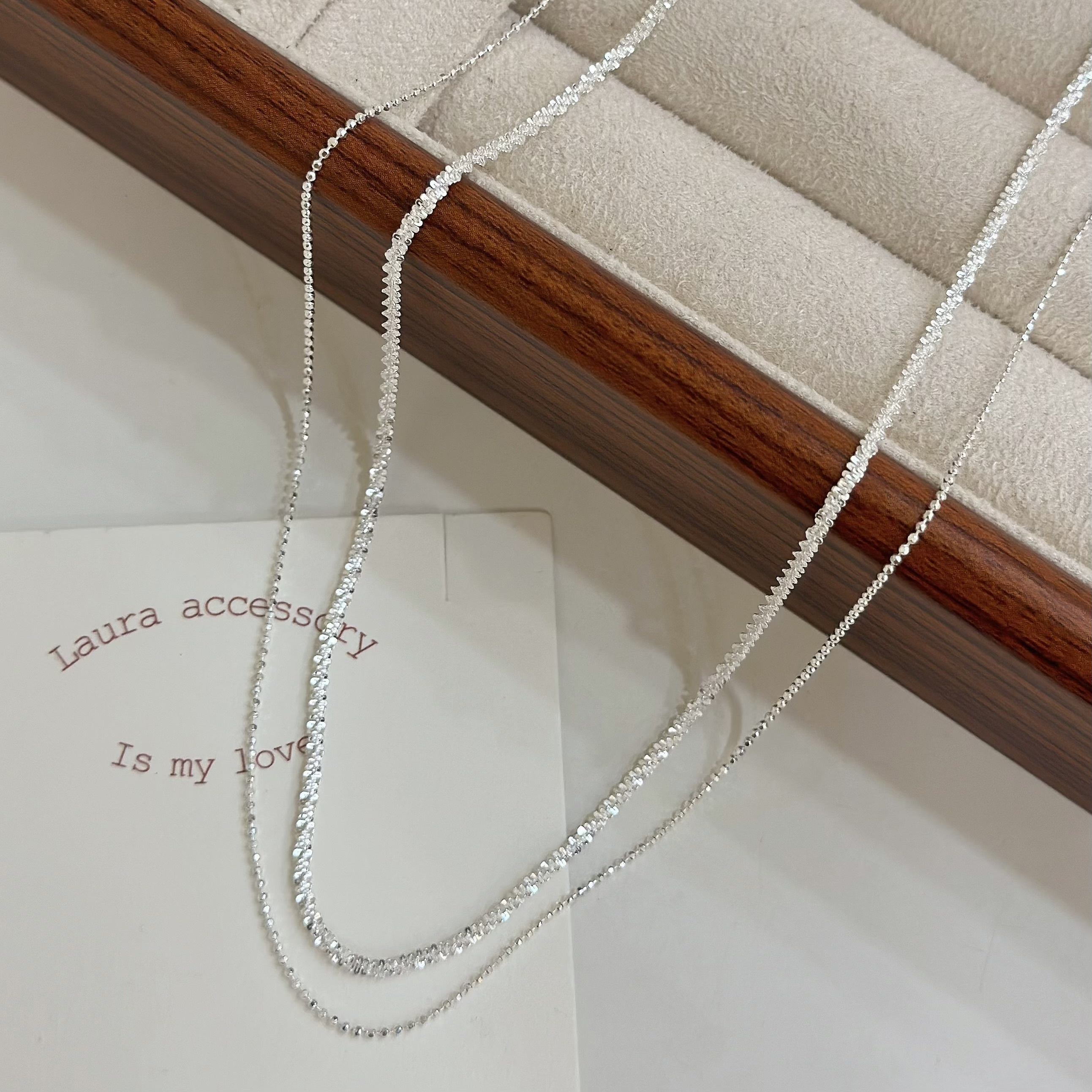 C316圓珠波光粼粼雙層純銀鎖骨鏈