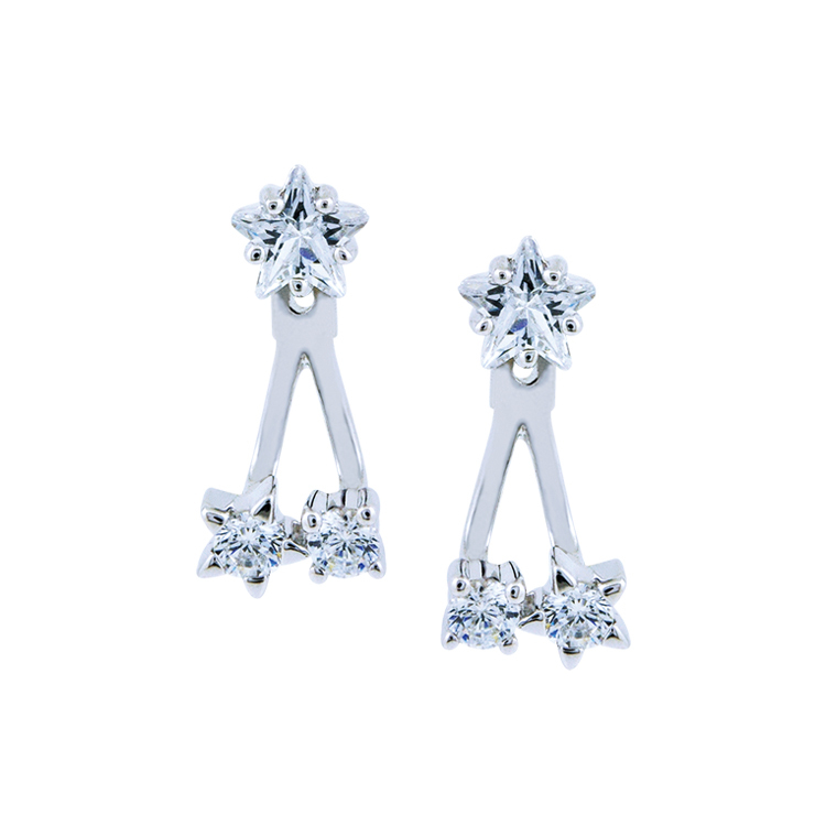 925純銀「星星」雙層款 晶鑽耳環-SDE0051