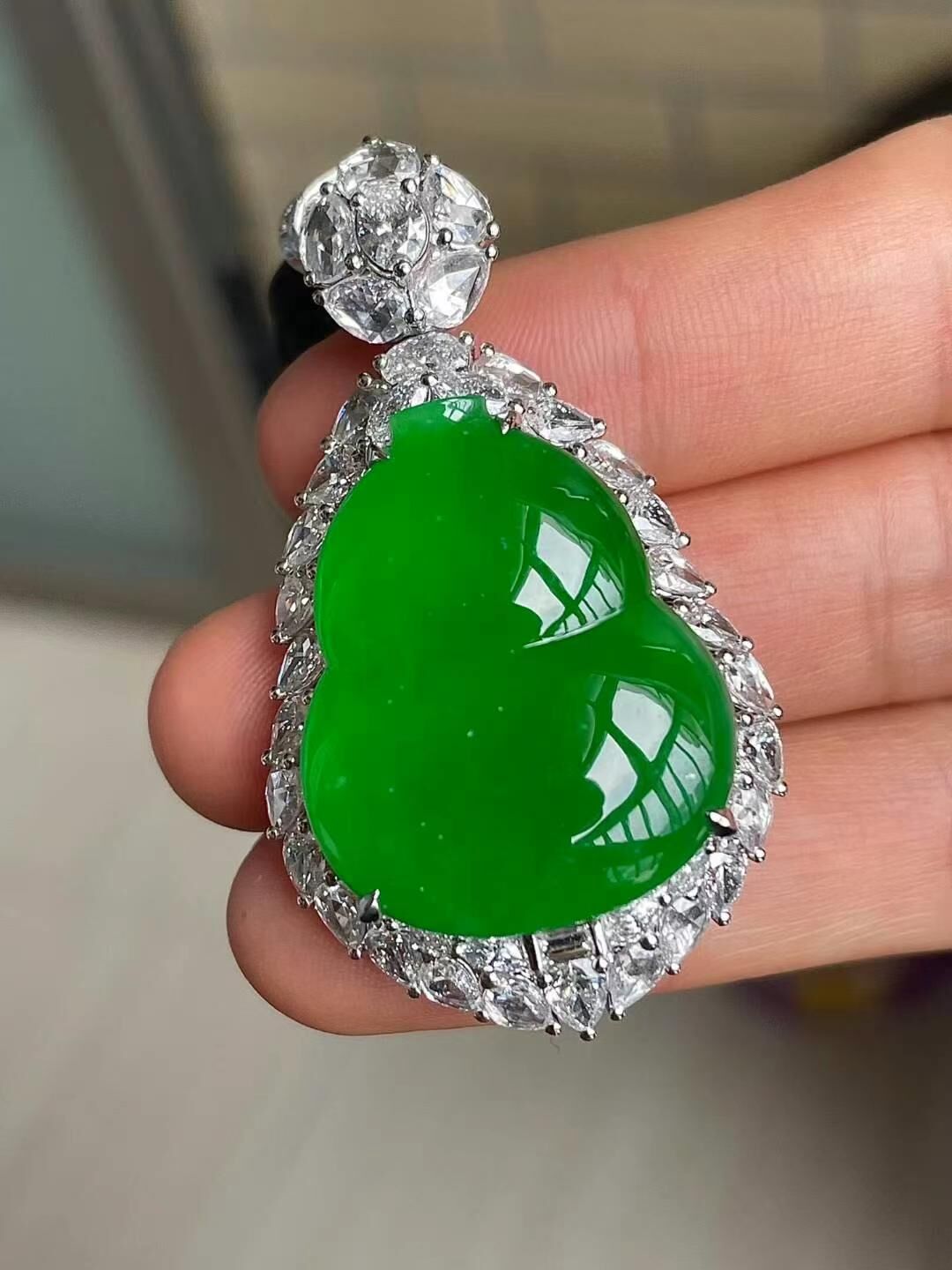 翡翠冰種辣綠葫蘆吊墜,天然翡翠A玉, 緬甸玉, Jade, Jadeite